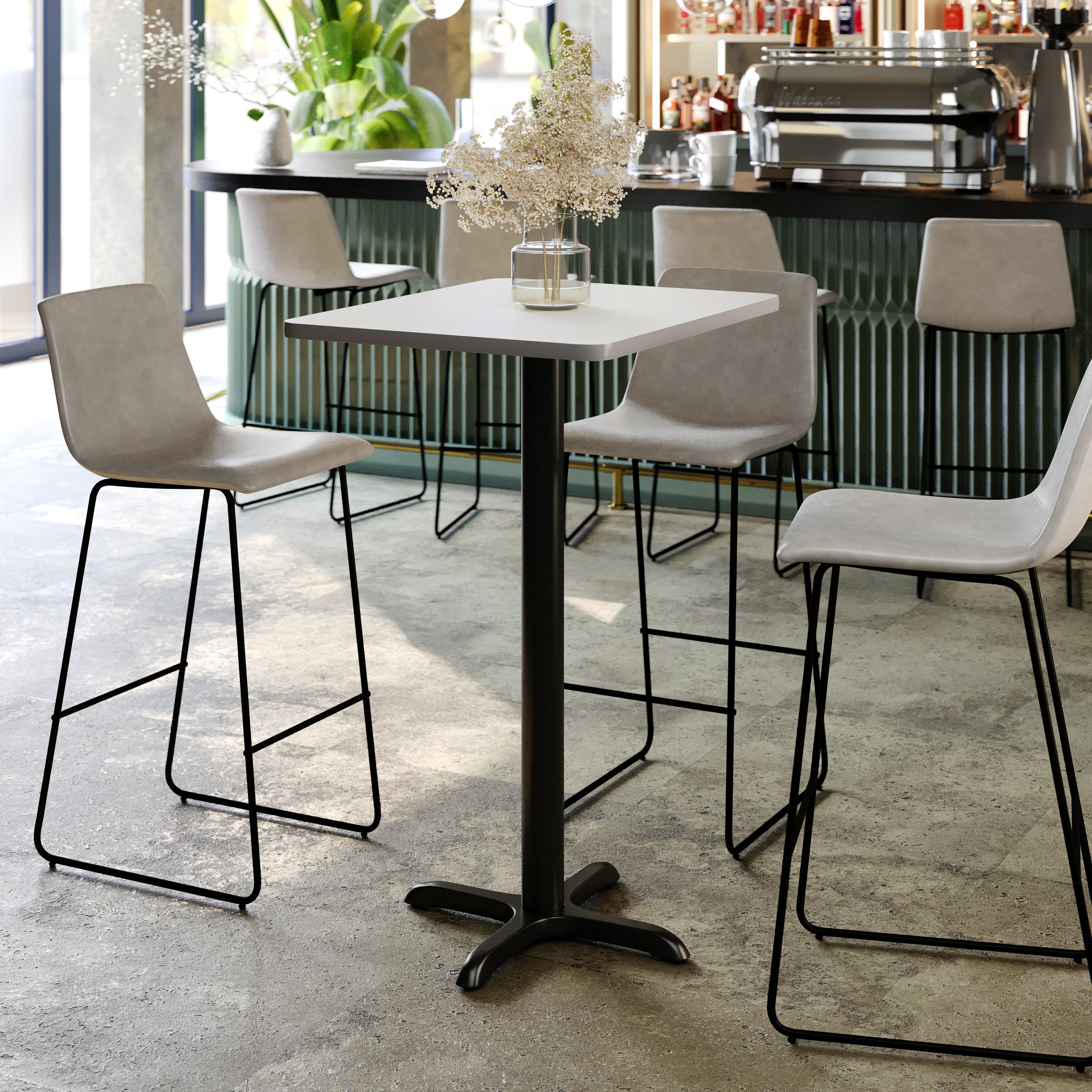 Stiles 24'' x 30'' White Rectangular Laminate Table Top with Black 22 x 22 "X" Style Bar Height Base