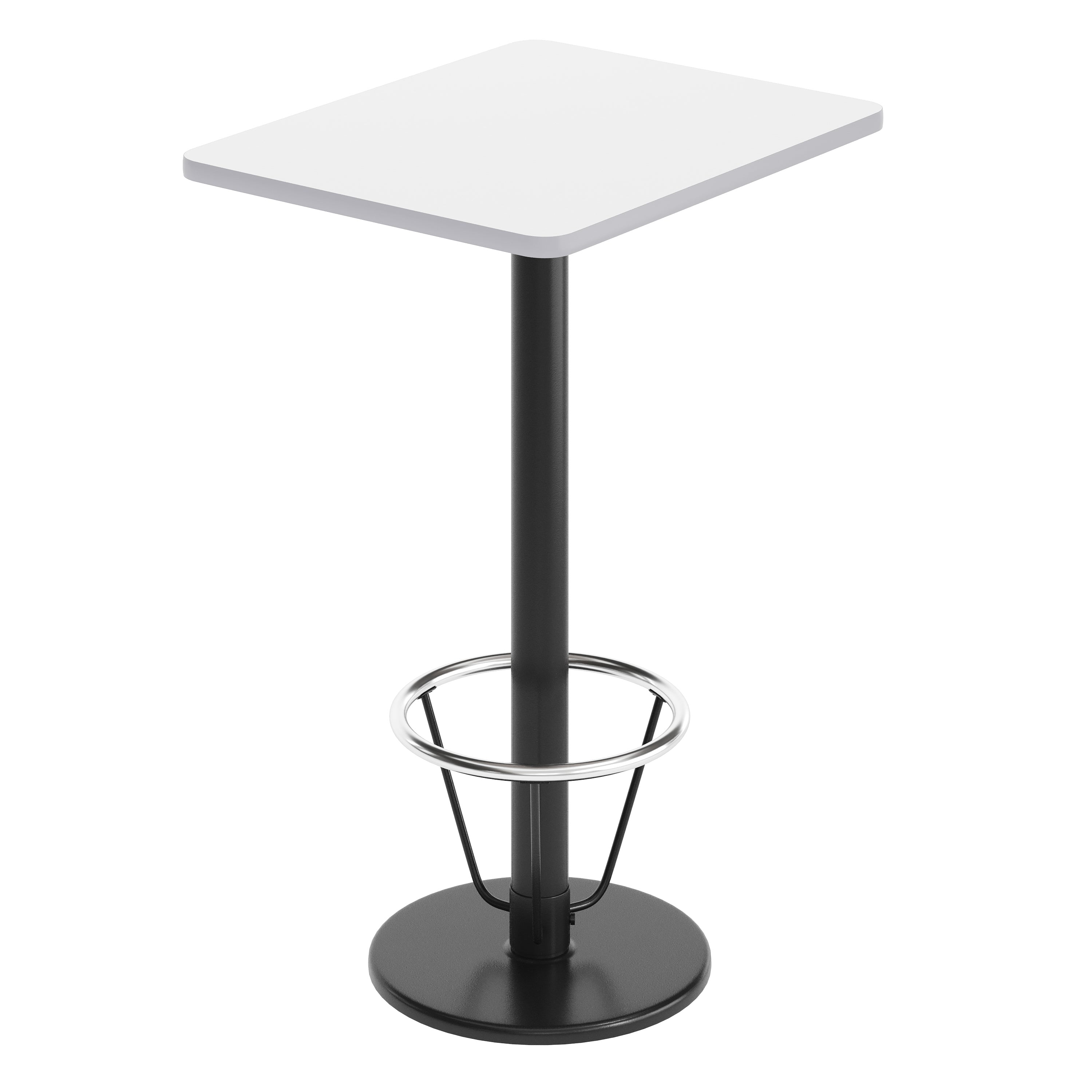 Stiles 24'' x 30'' White Rectangular Laminate Table Top with Black 18" Round Bar Height Table Base with Footring