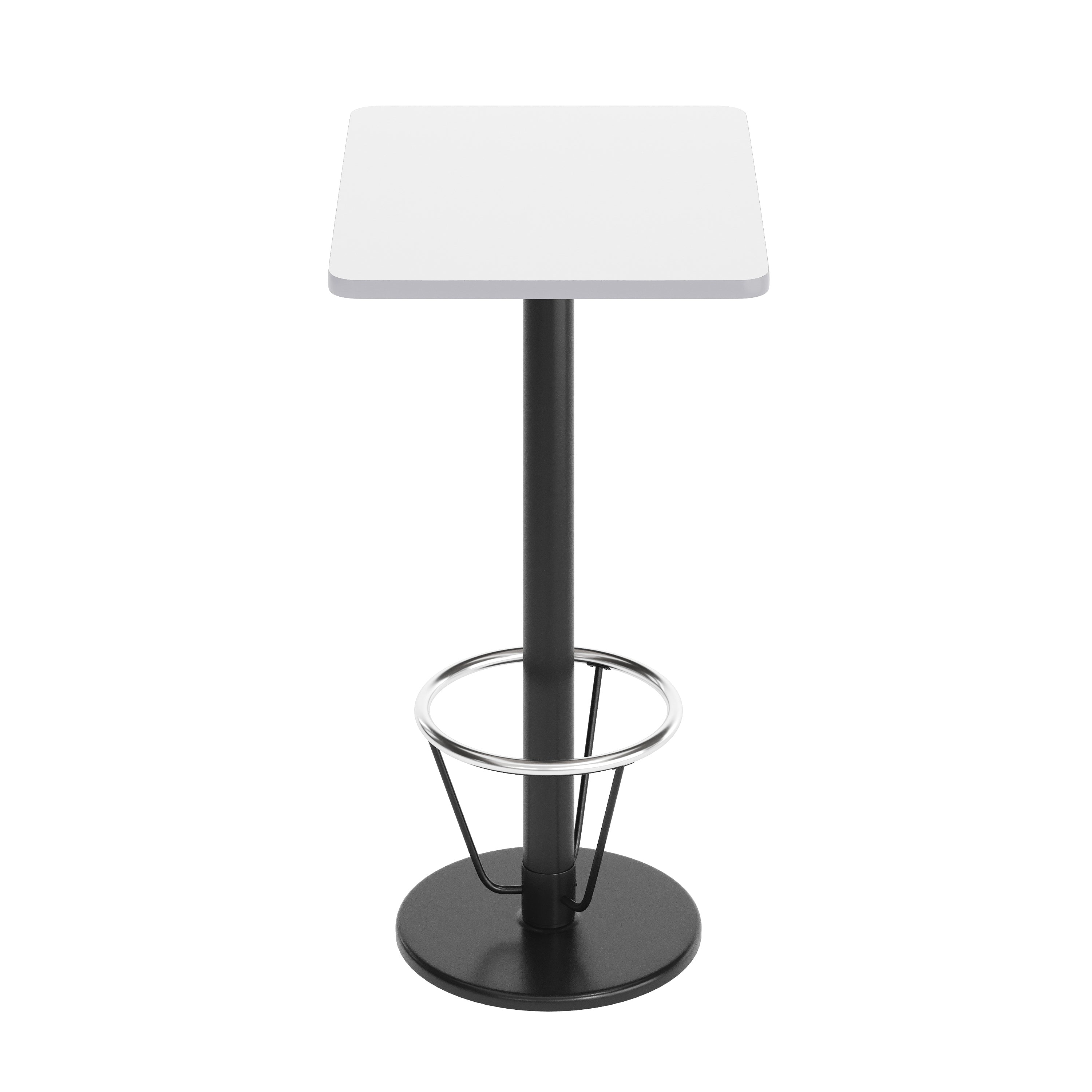 Stiles 24'' x 30'' White Rectangular Laminate Table Top with Black 18" Round Bar Height Table Base with Footring