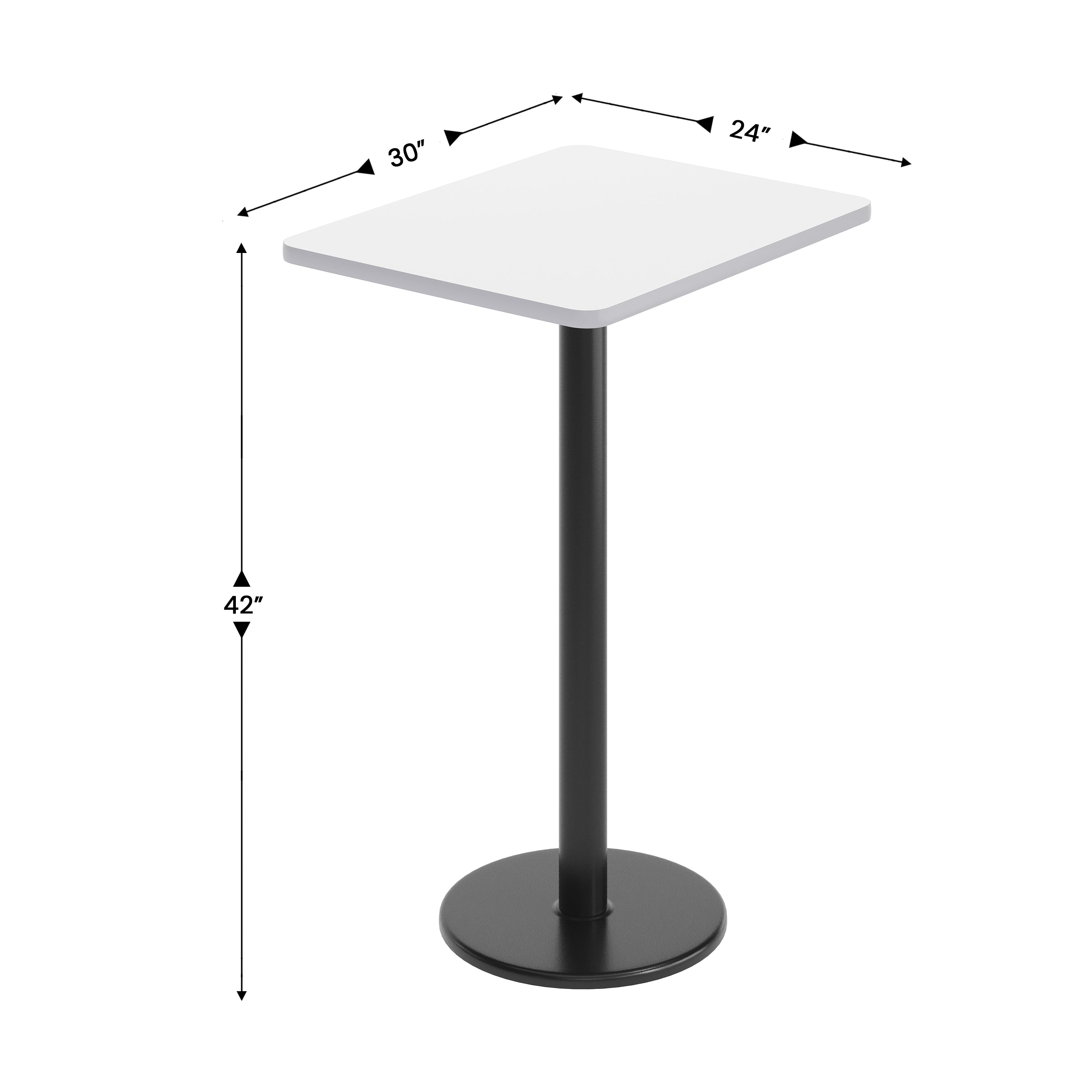 Stiles 24'' x 30'' White Rectangular Laminate Table Top with Black 18" Round Bar Height Table Base