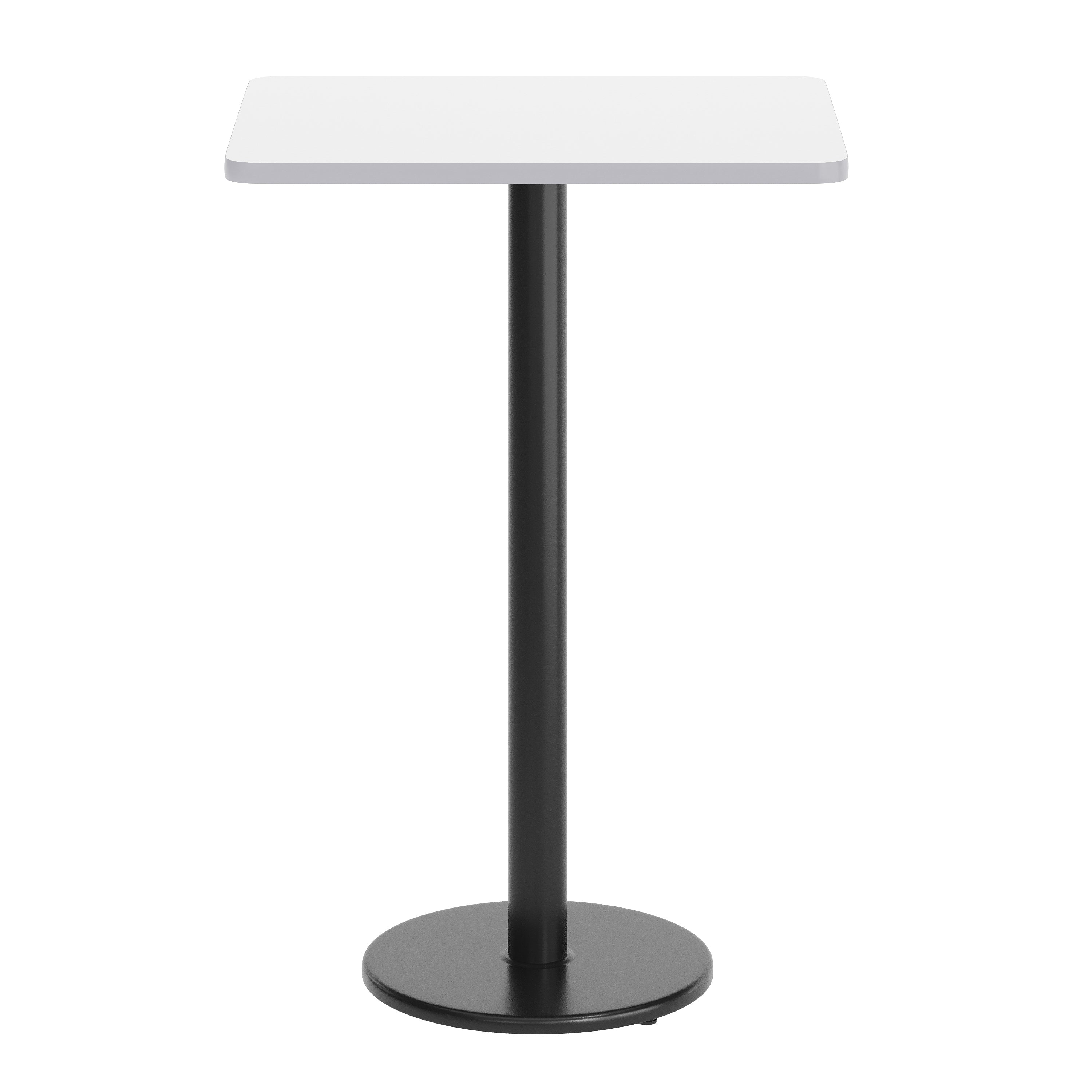 Stiles 24'' x 30'' White Rectangular Laminate Table Top with Black 18" Round Bar Height Table Base