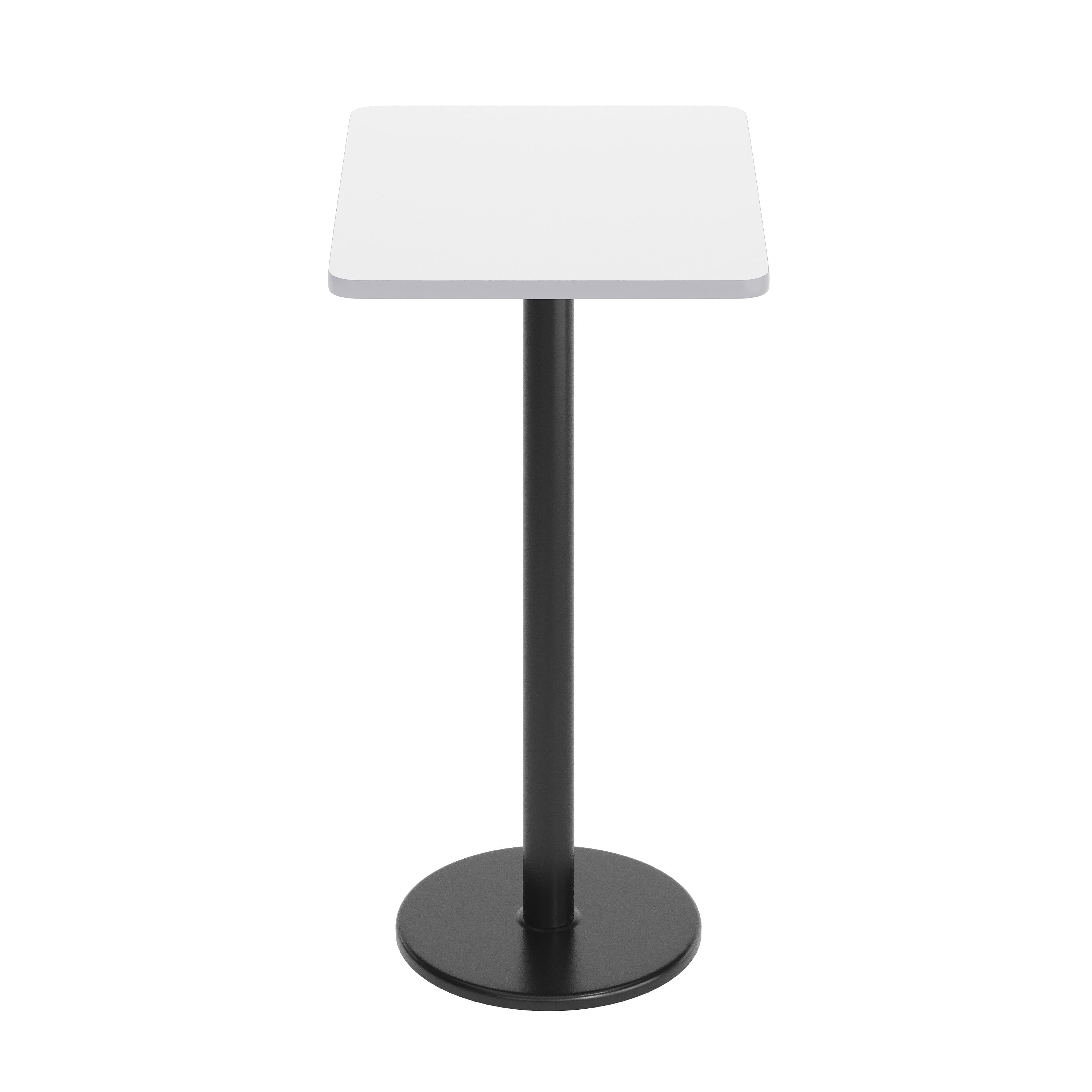 Stiles 24'' x 30'' White Rectangular Laminate Table Top with Black 18" Round Bar Height Table Base