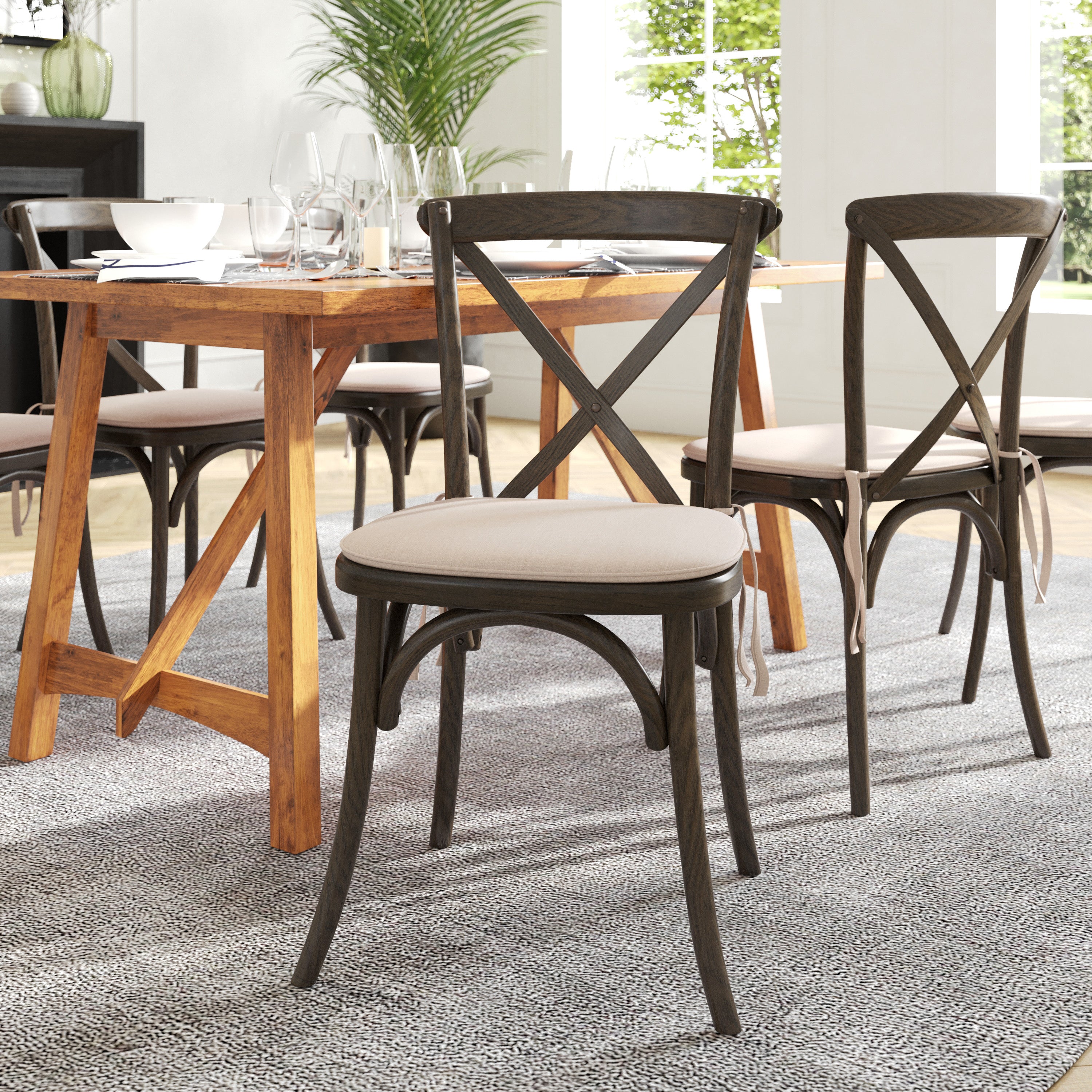 HERCULES Series Stackable Early American Wood Cross Back Chair with Cushion