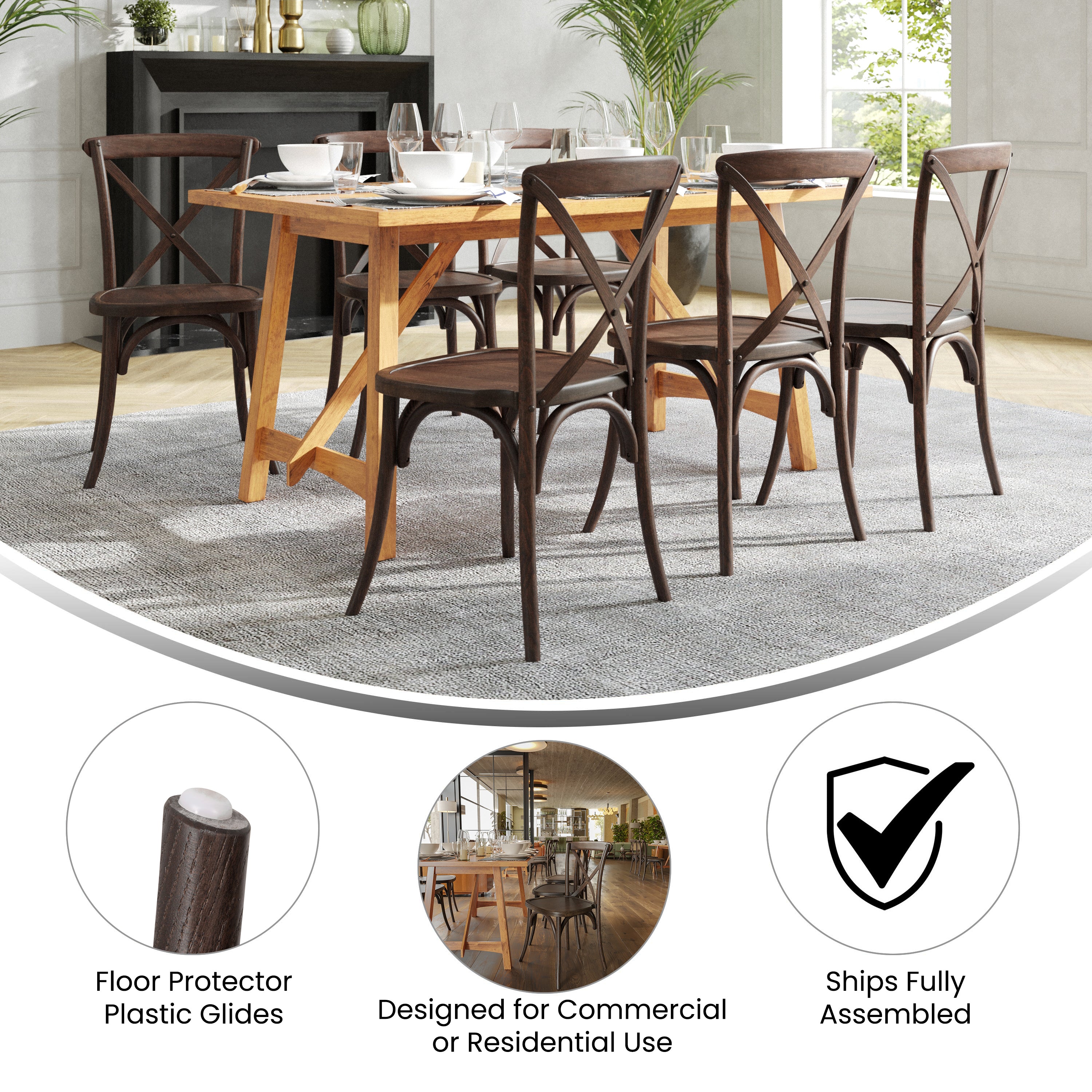 HERCULES Series Stackable Mahogany Wood Cross Back Chair