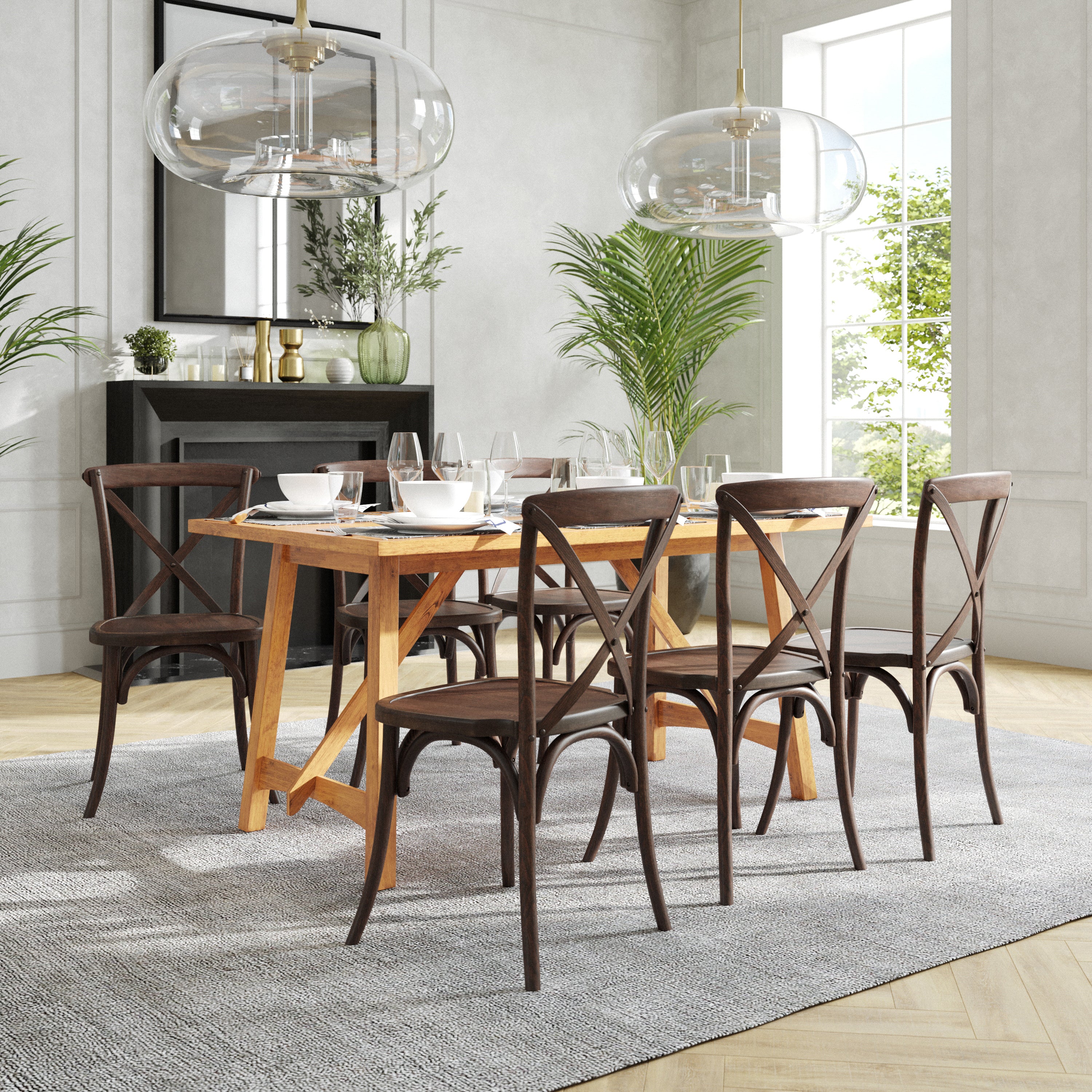 HERCULES Series Stackable Mahogany Wood Cross Back Chair