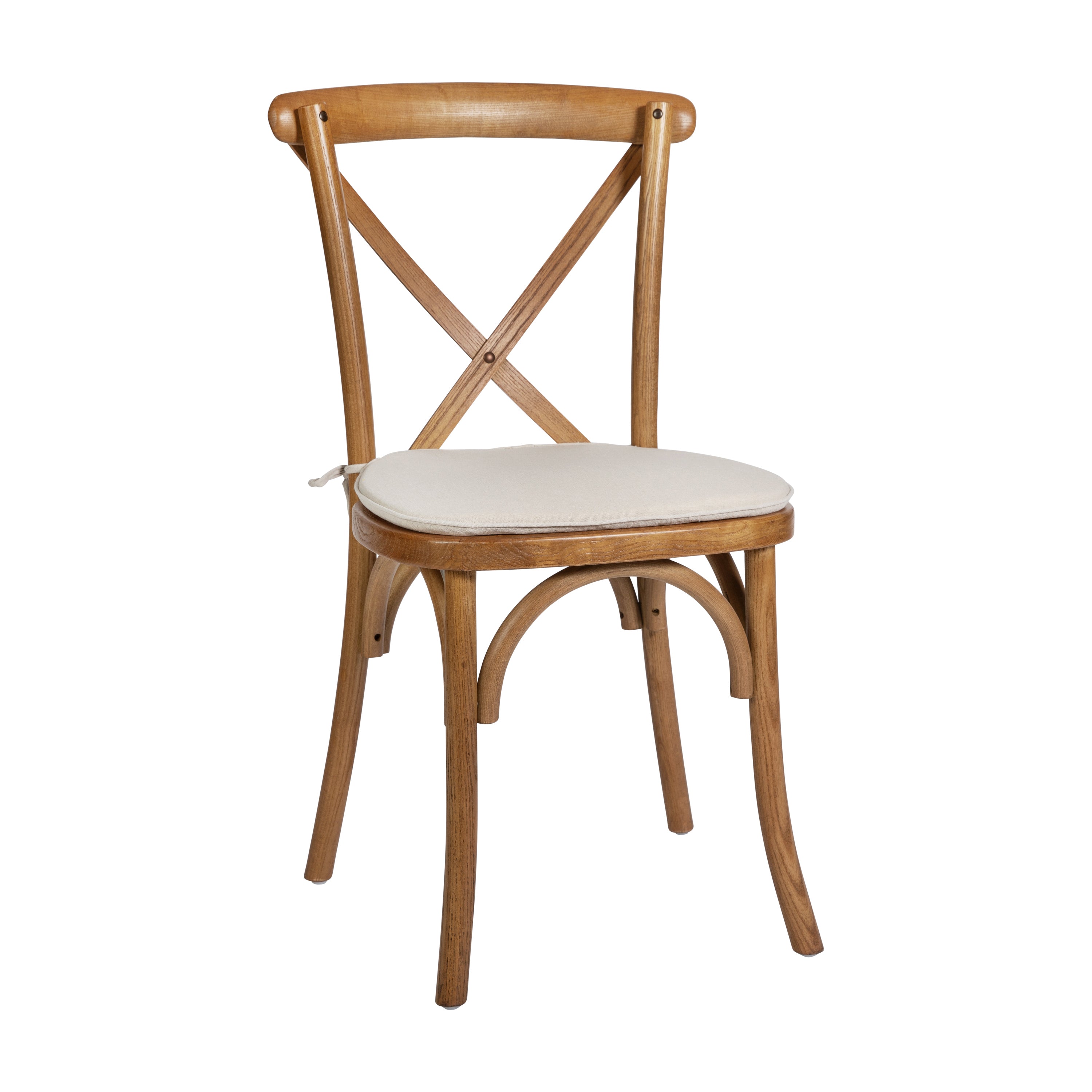 HERCULES Series Stackable Pecan Wood Cross Back Chair with Cushion