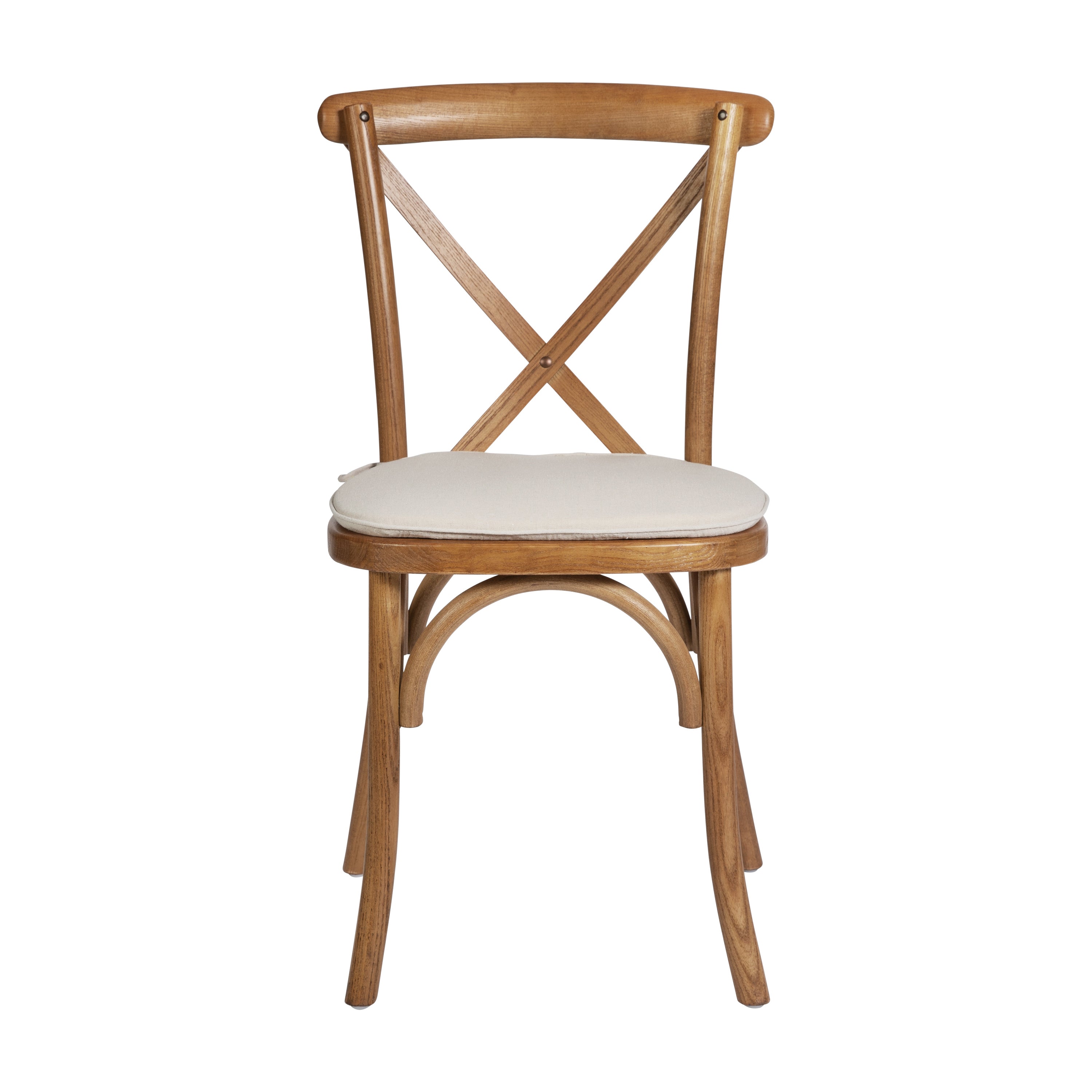 HERCULES Series Stackable Pecan Wood Cross Back Chair with Cushion