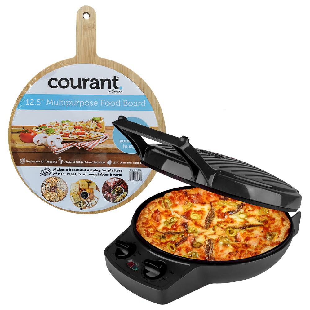 Courant Courant 12-Inch Electronic Pizza Maker (Black) w/ Dial, Opens 180°, Food Board Included