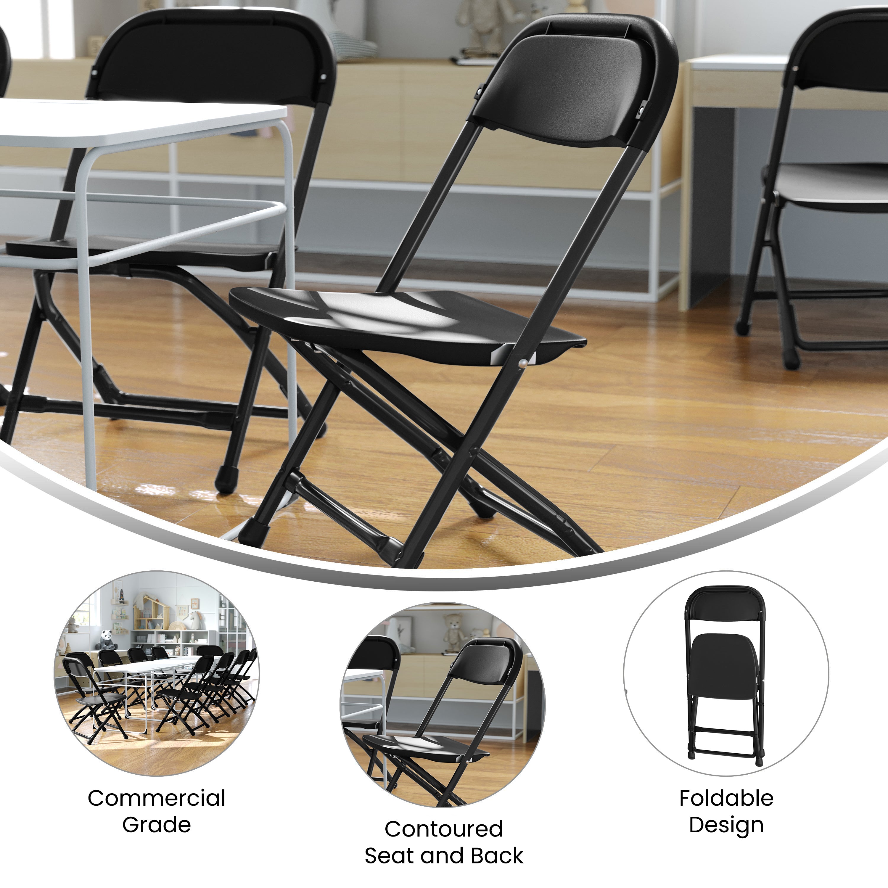 Timmy 2 Pack Kids Black Plastic Folding Chair