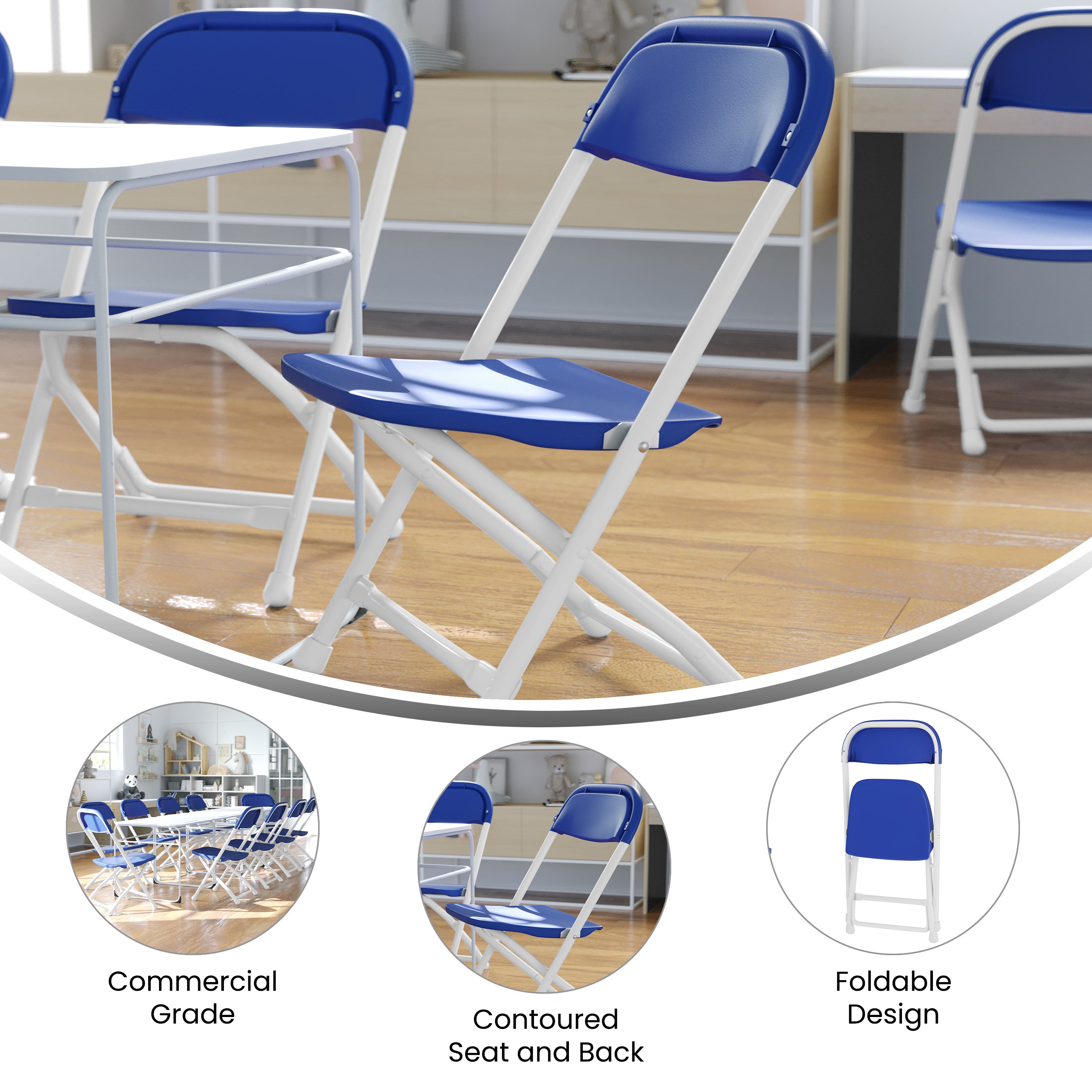 Timmy 2 Pack Kids Blue Plastic Folding Chair
