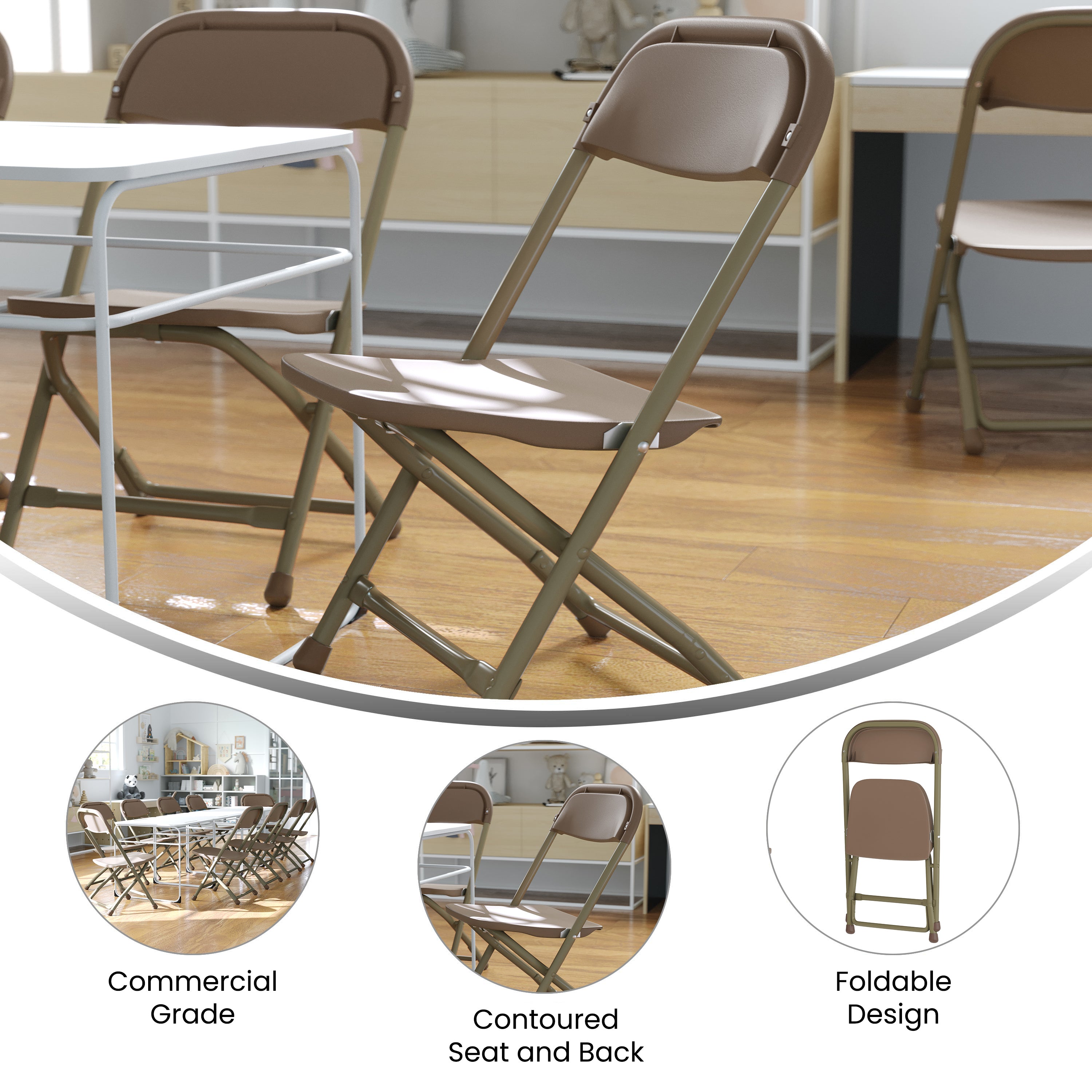 Timmy 2 Pk. Kids Brown Plastic Folding Chair