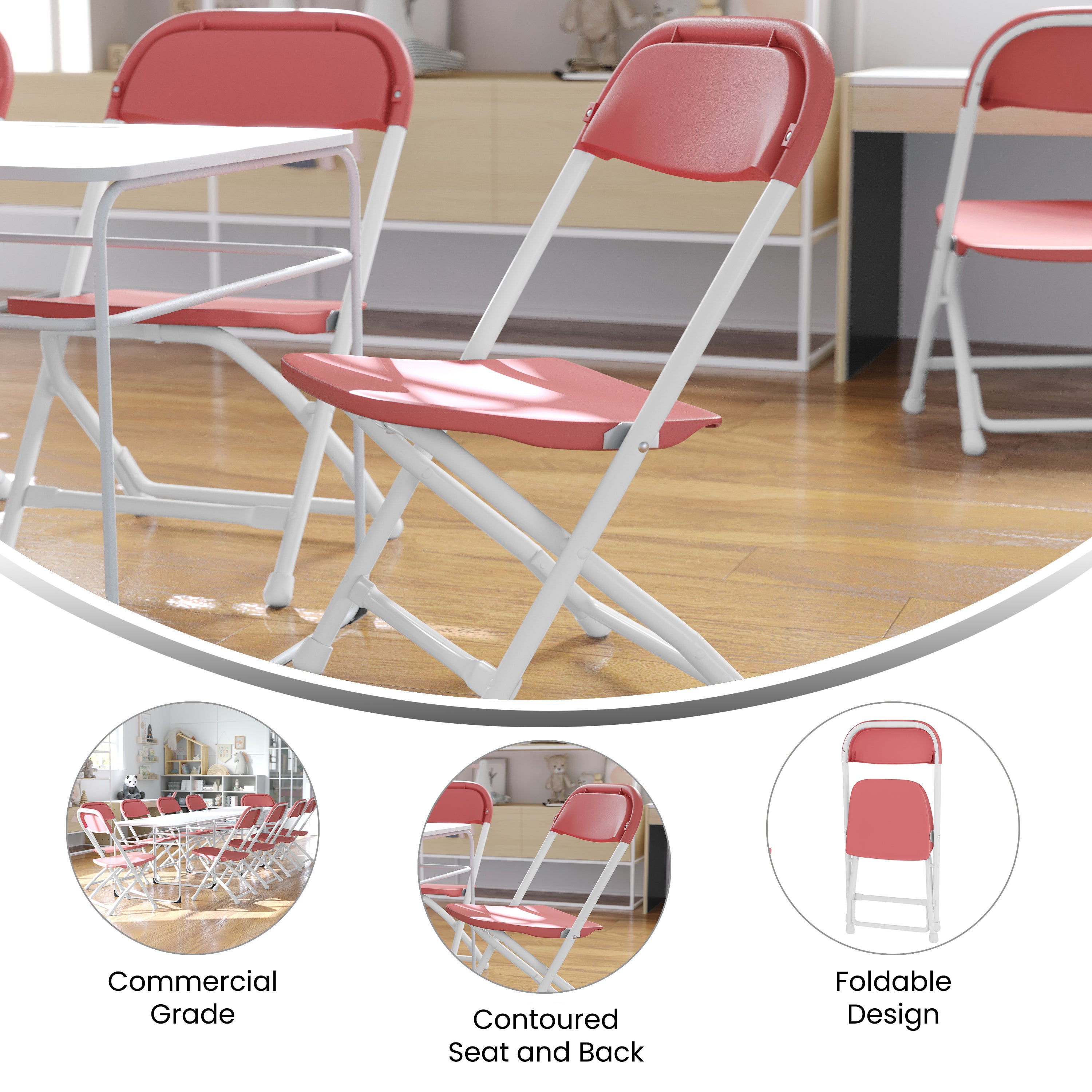 Timmy 2 Pack Kids Burgundy Plastic Folding Chair