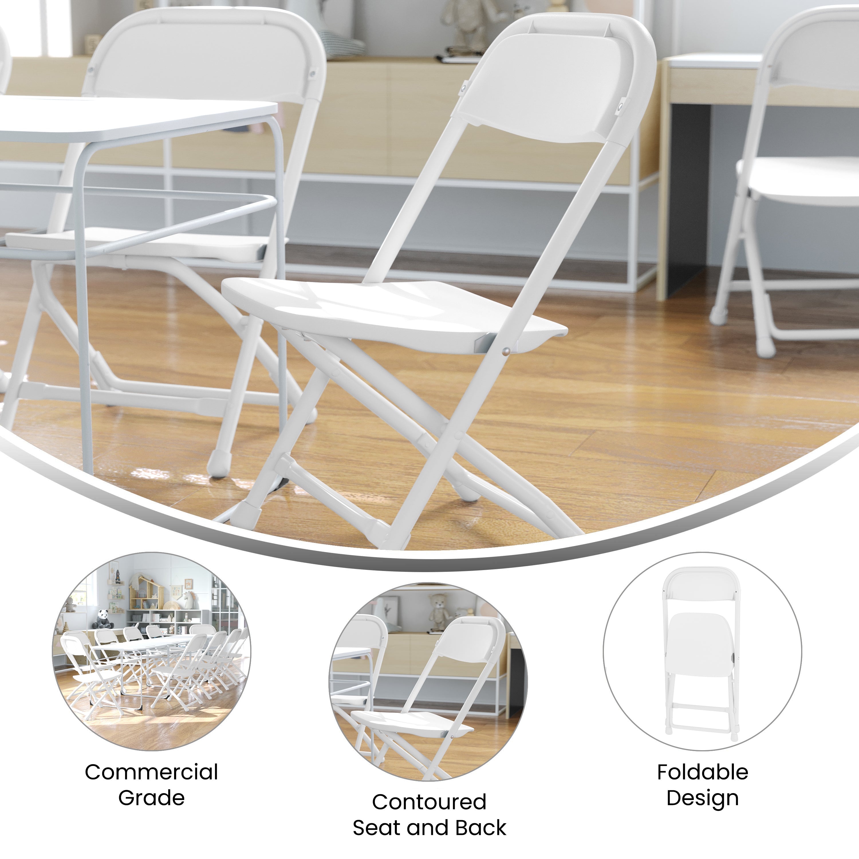 Timmy 2 Pack Kids White Plastic Folding Chair