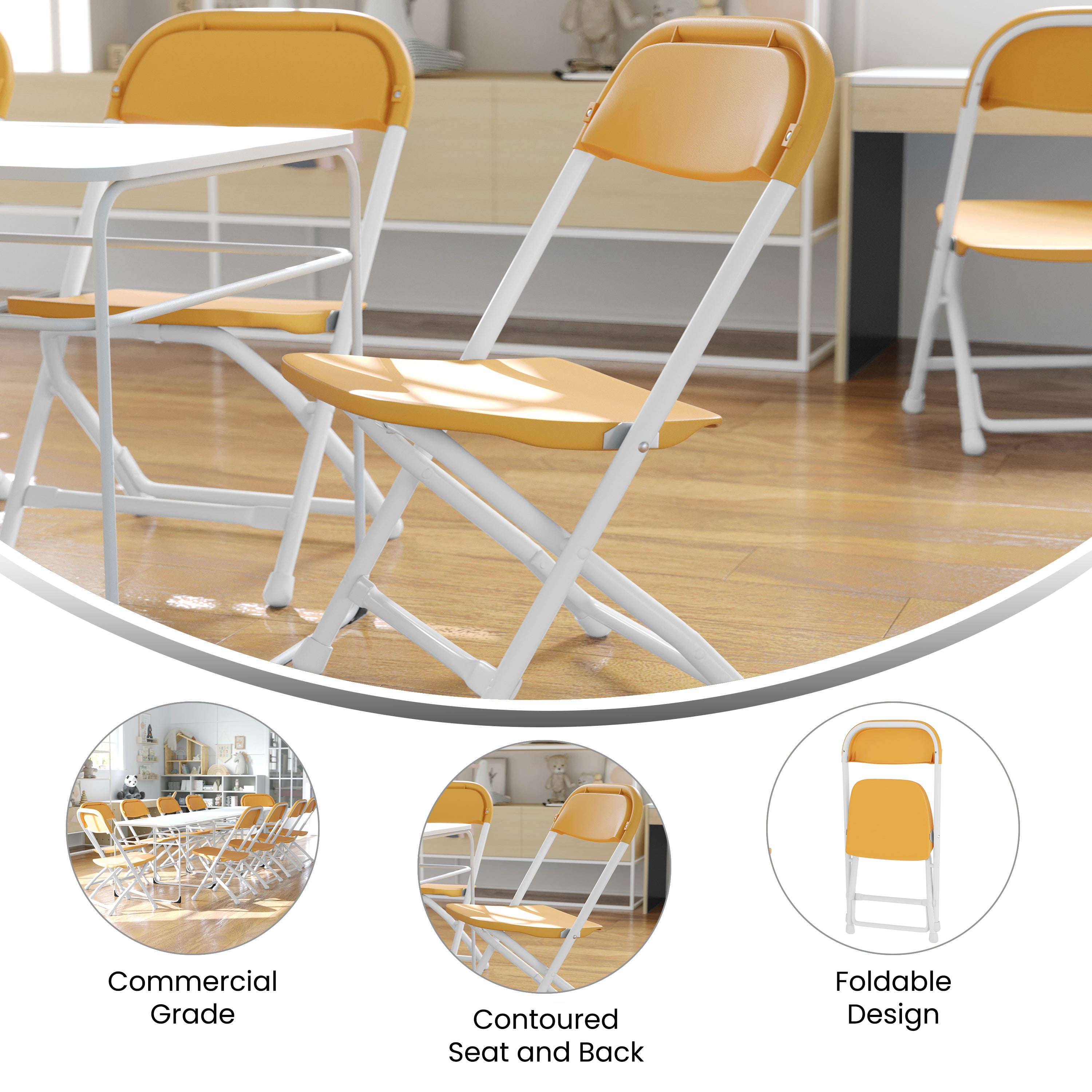 Timmy 2 Pk. Kids Yellow Plastic Folding Chair