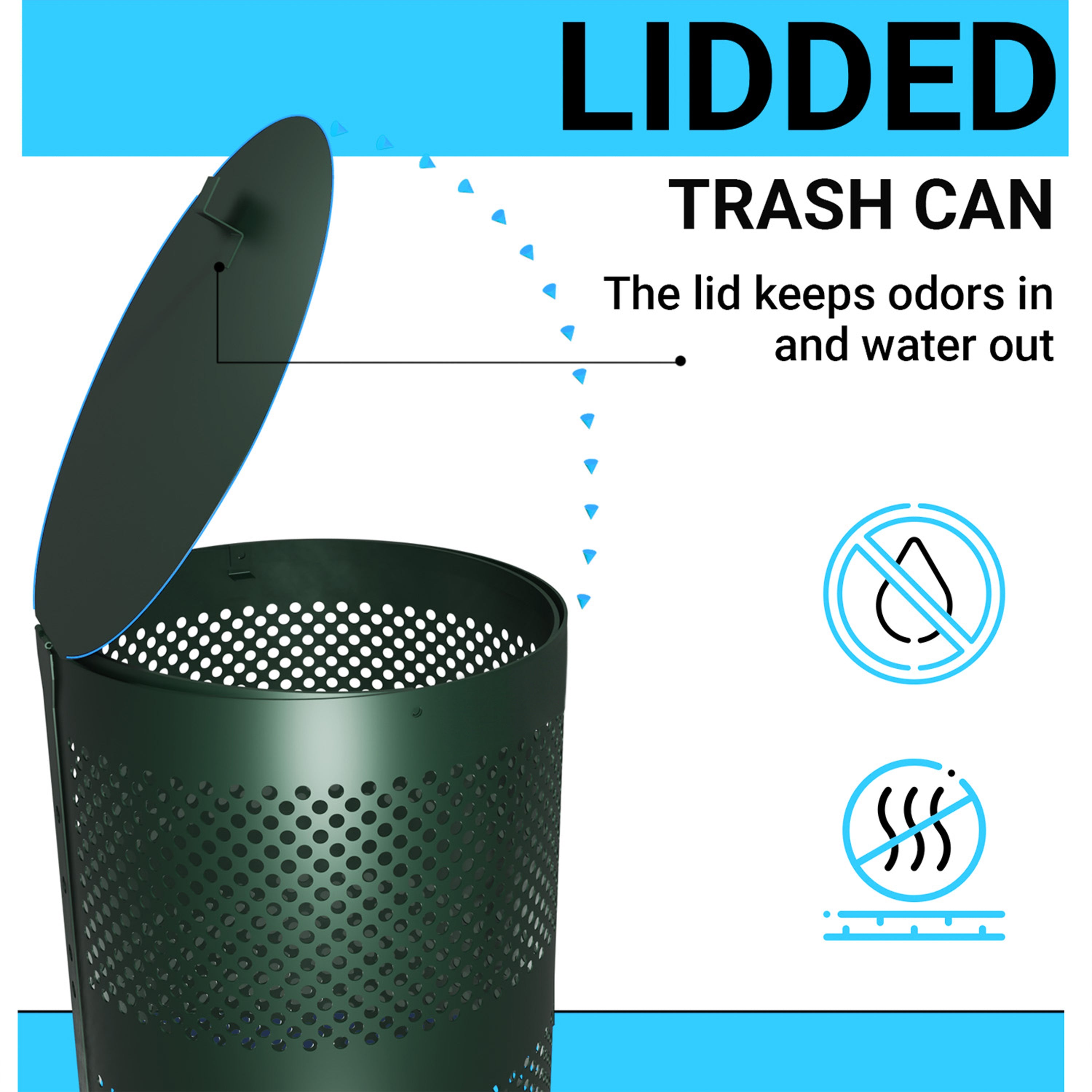 Kessler 11.5 Gallon Stainless Steel Outdoor Trash Can with Lid, Freestanding or Mountable Design, 20 Trash Bags Included