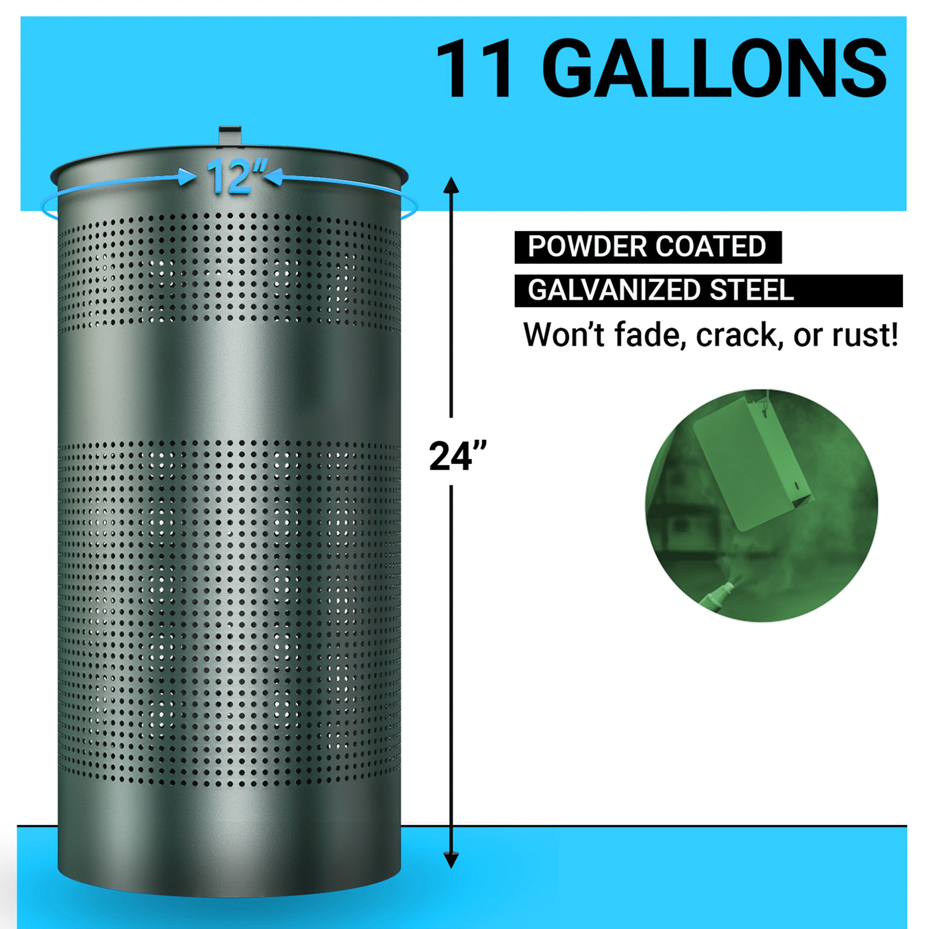 Kessler 11.5 Gallon Stainless Steel Outdoor Trash Can with Lid, Freestanding or Mountable Design, 20 Trash Bags Included