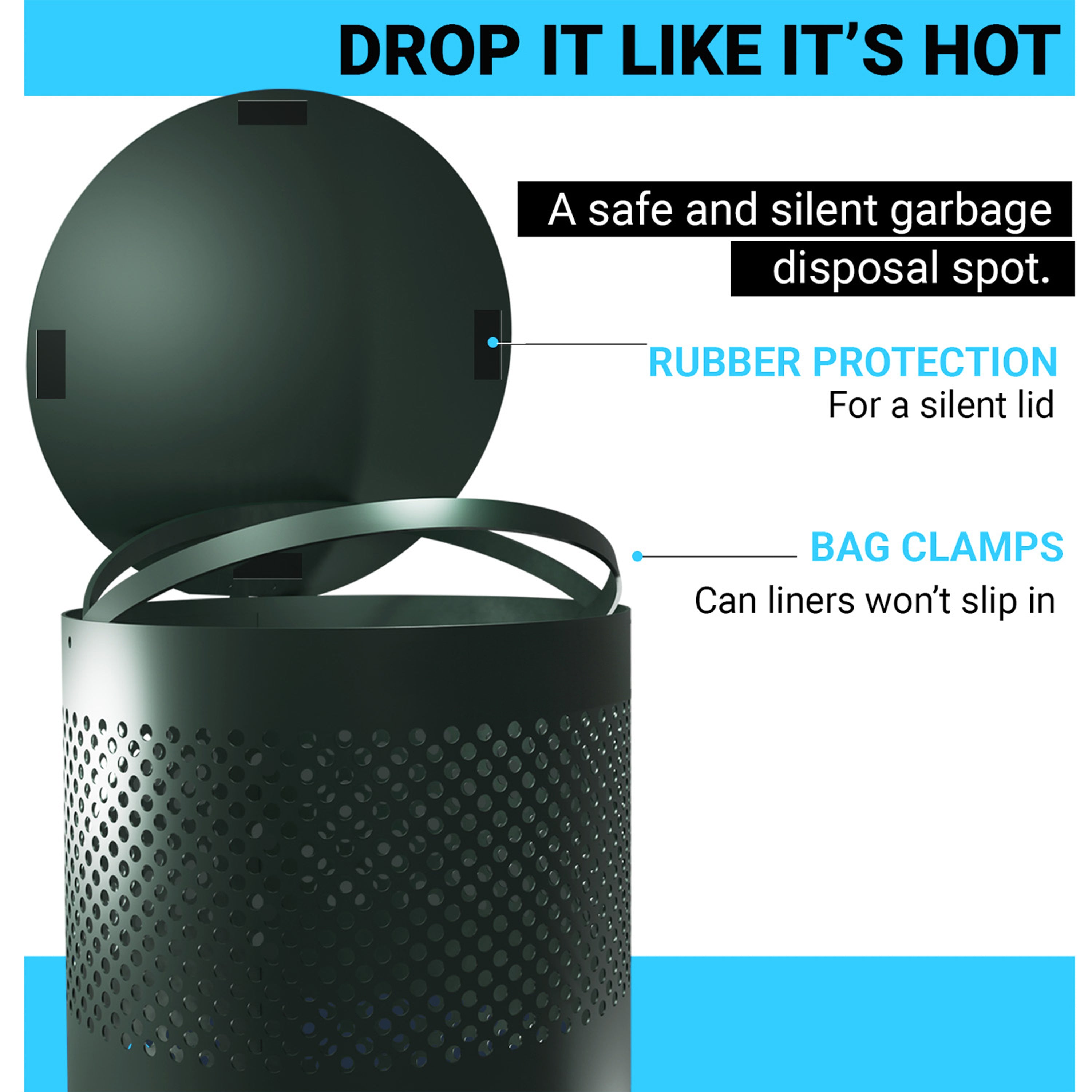 Kessler 11.5 Gallon Stainless Steel Outdoor Trash Can with Lid, Freestanding or Mountable Design, 20 Trash Bags Included