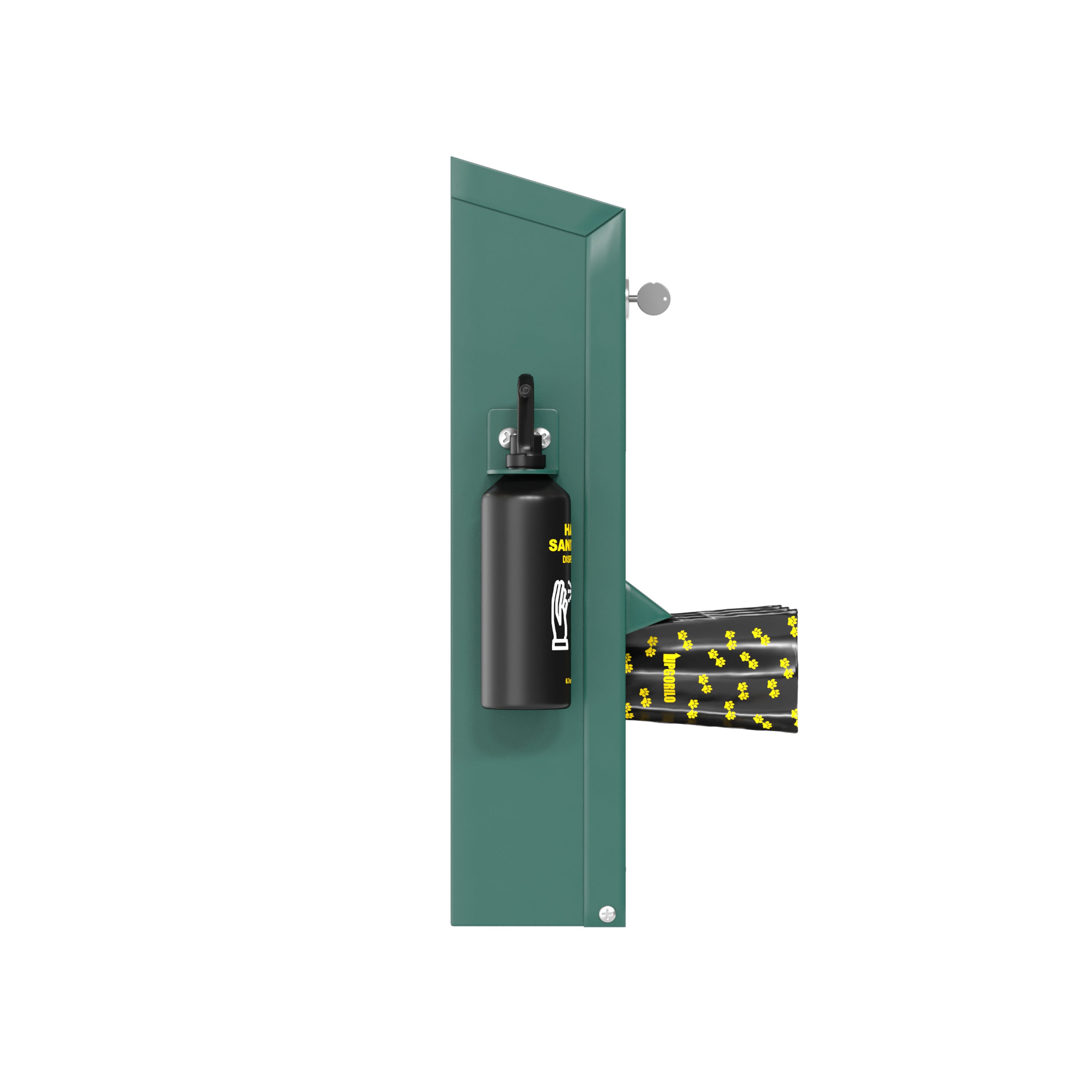 Kessler Locking Dog Waste Bag Dispenser with Glow in the Dark Sign, Hand Sanitizer Bottle and Rain Guard - 600 Roll Bags Included