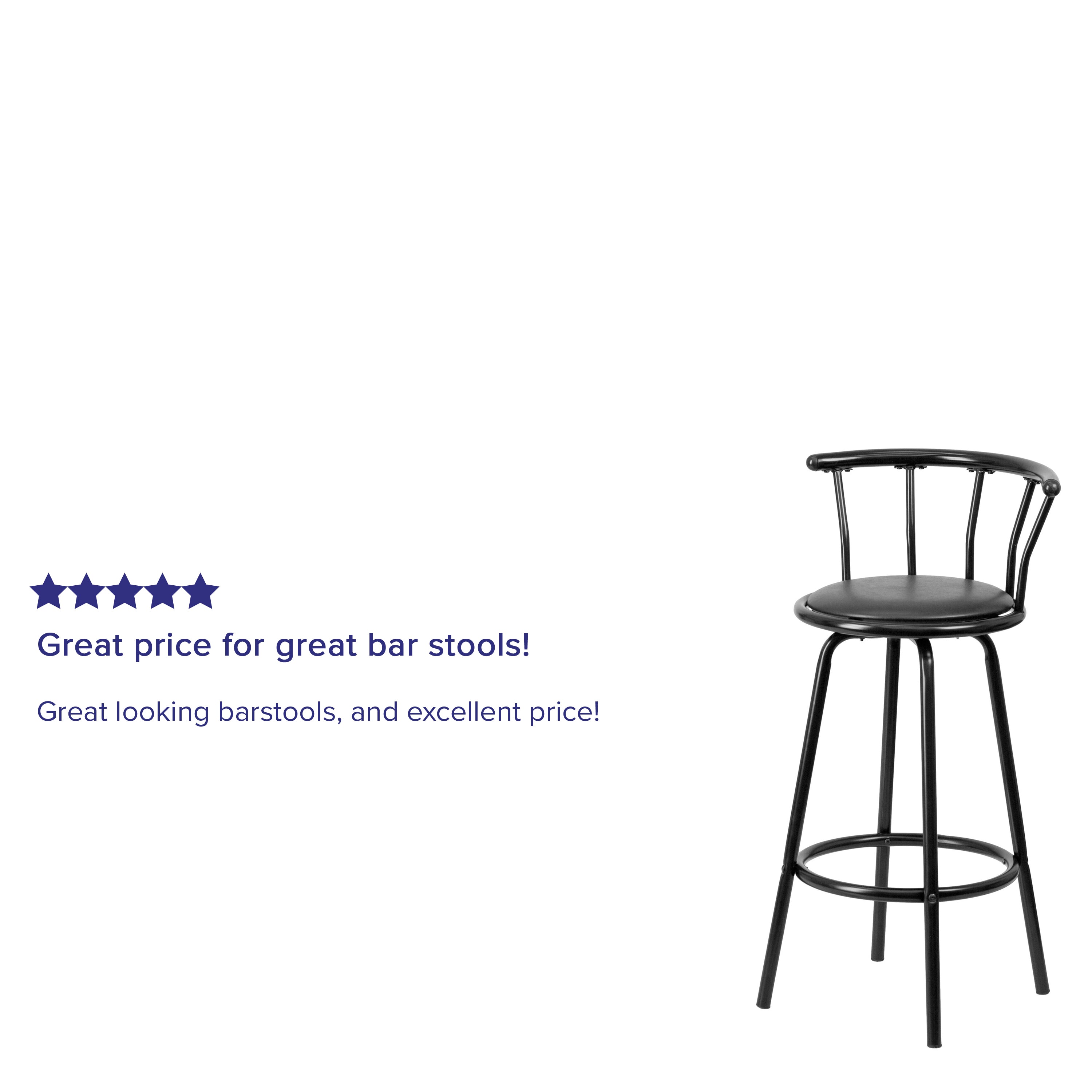 Charla Crown Back Black Metal Barstool with Black Vinyl Swivel Seat