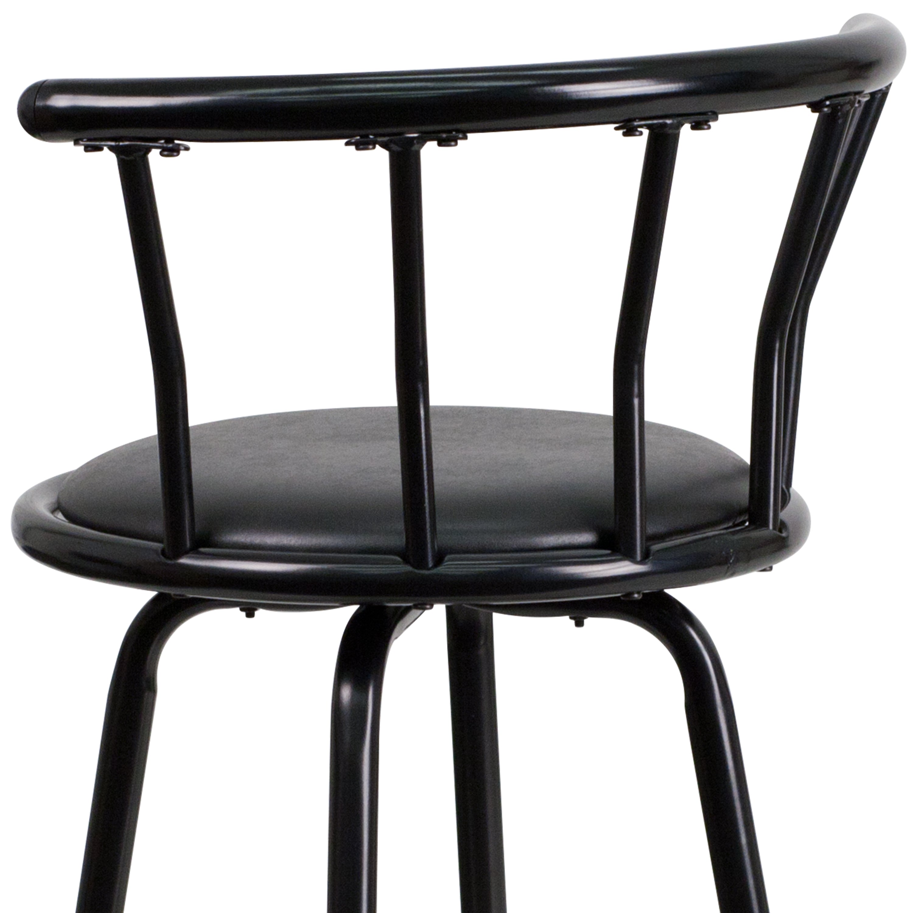 Charla Crown Back Black Metal Barstool with Black Vinyl Swivel Seat
