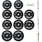 York USA 325 LB Rubber Training Set (2 x 45, 2 X 35, 4 X 25, 2 X 10 LB), 32110, Pair Spring Collars)