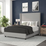 Quinn Full Upholstered Platform Bed with Channel Stitched Wingback Headboard, Mattress Foundation with Slatted Supports, No Box Spring Needed, Gray