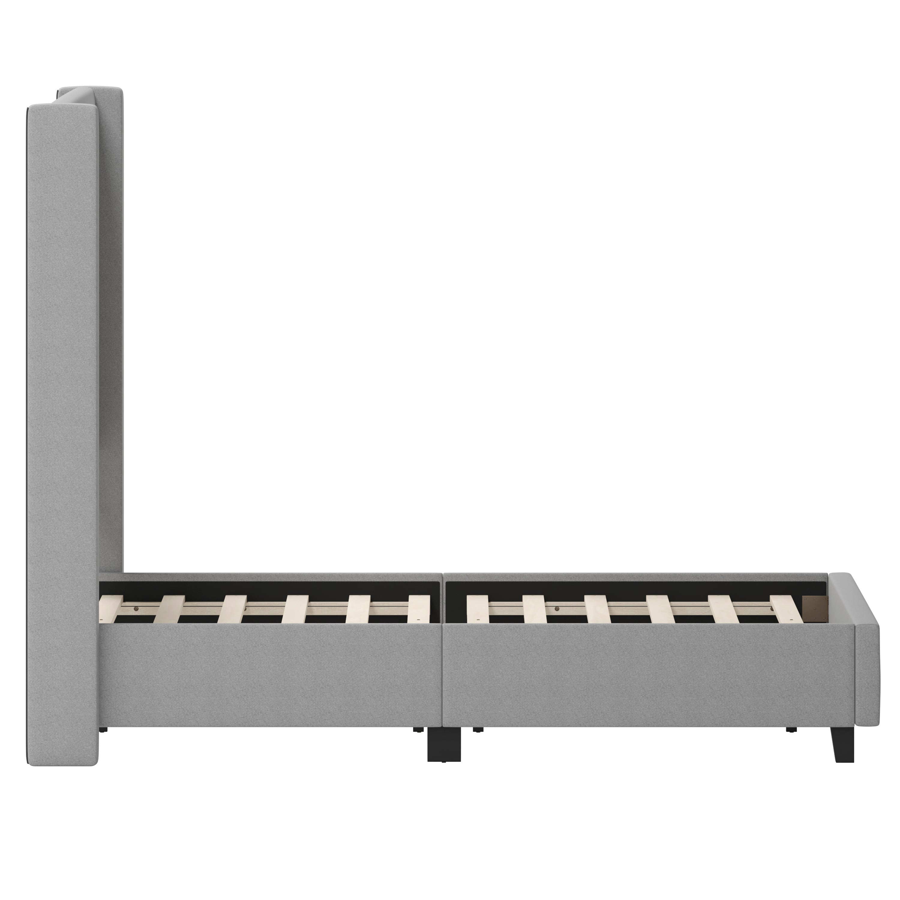 Quinn Full Upholstered Platform Bed with Channel Stitched Wingback Headboard, Mattress Foundation with Slatted Supports, No Box Spring Needed, Gray