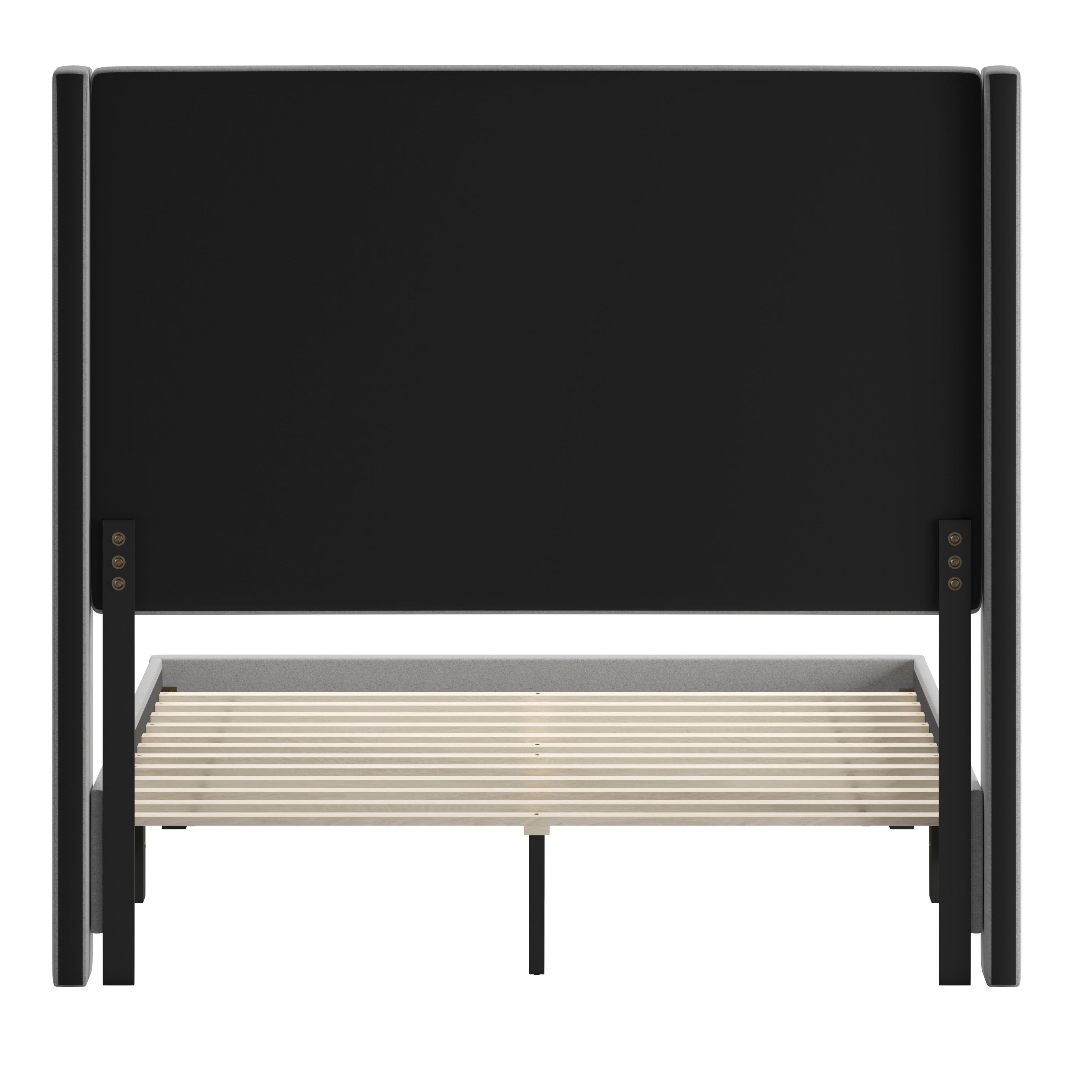 Quinn Full Upholstered Platform Bed with Channel Stitched Wingback Headboard, Mattress Foundation with Slatted Supports, No Box Spring Needed, Gray