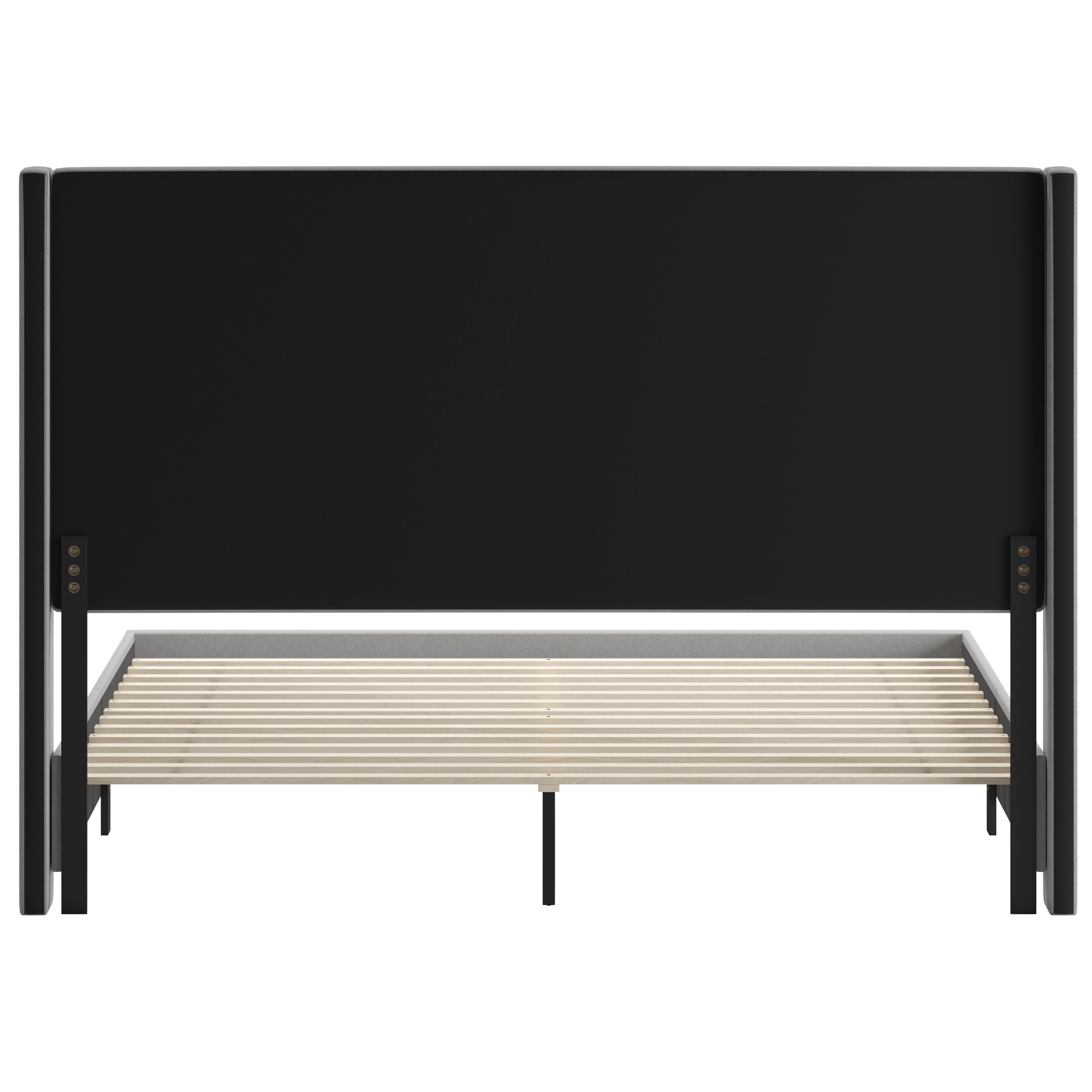 Quinn King Upholstered Platform Bed with Channel Stitched Wingback Headboard, Mattress Foundation with Slatted Supports, No Box Spring Needed, Gray