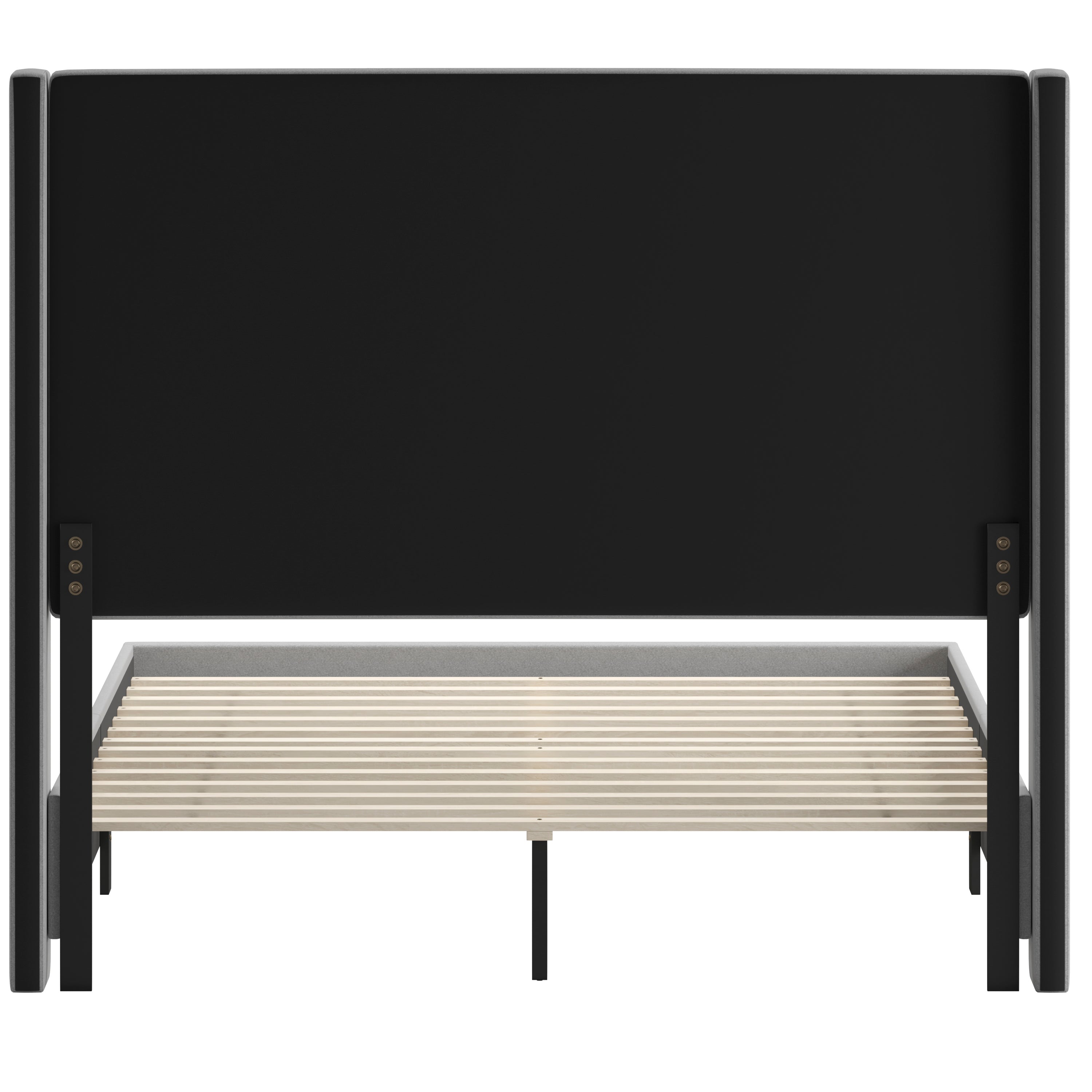 Quinn Queen Upholstered Platform Bed with Channel Stitched Wingback Headboard, Mattress Foundation with Slatted Supports, No Box Spring Needed, Gray