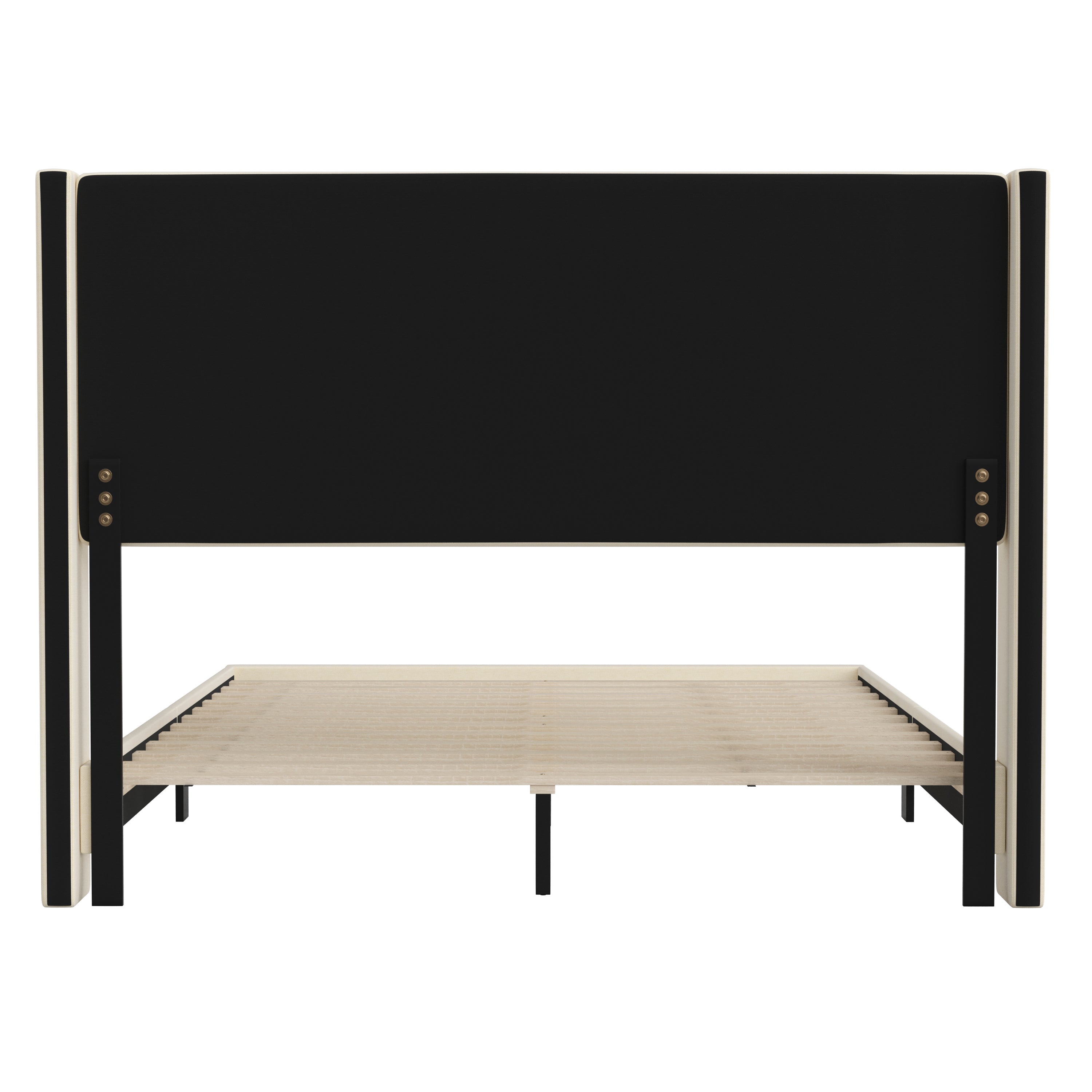 Hollis Queen Upholstered Platform Bed with Wingback Headboard, Mattress Foundation with Slatted Supports, No Box Spring Needed, Beige Faux Linen