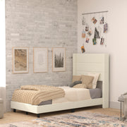Hollis Twin Upholstered Platform Bed with Wingback Headboard, Mattress Foundation with Slatted Supports, No Box Spring Needed, Beige Faux Linen