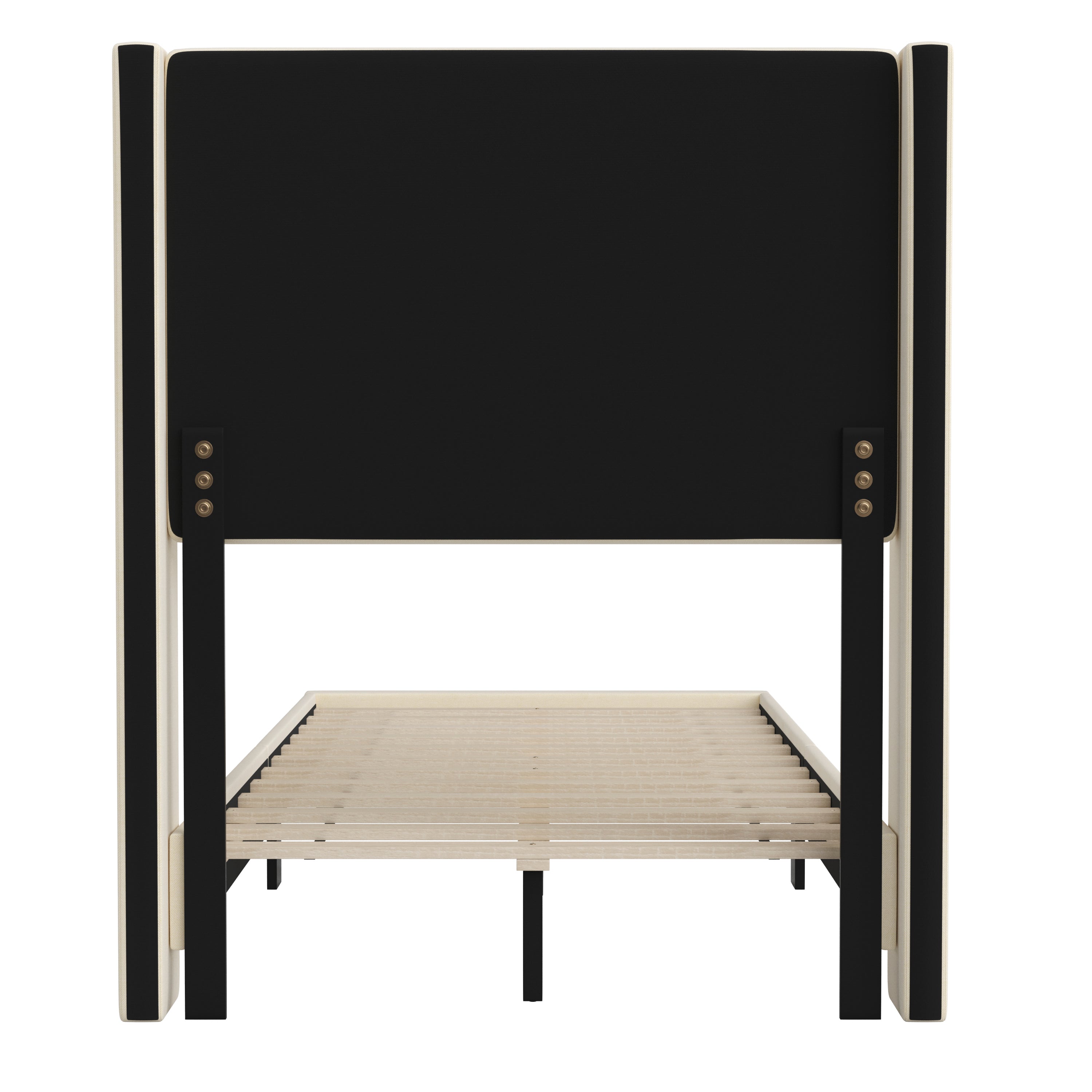 Hollis Twin Upholstered Platform Bed with Wingback Headboard, Mattress Foundation with Slatted Supports, No Box Spring Needed, Beige Faux Linen