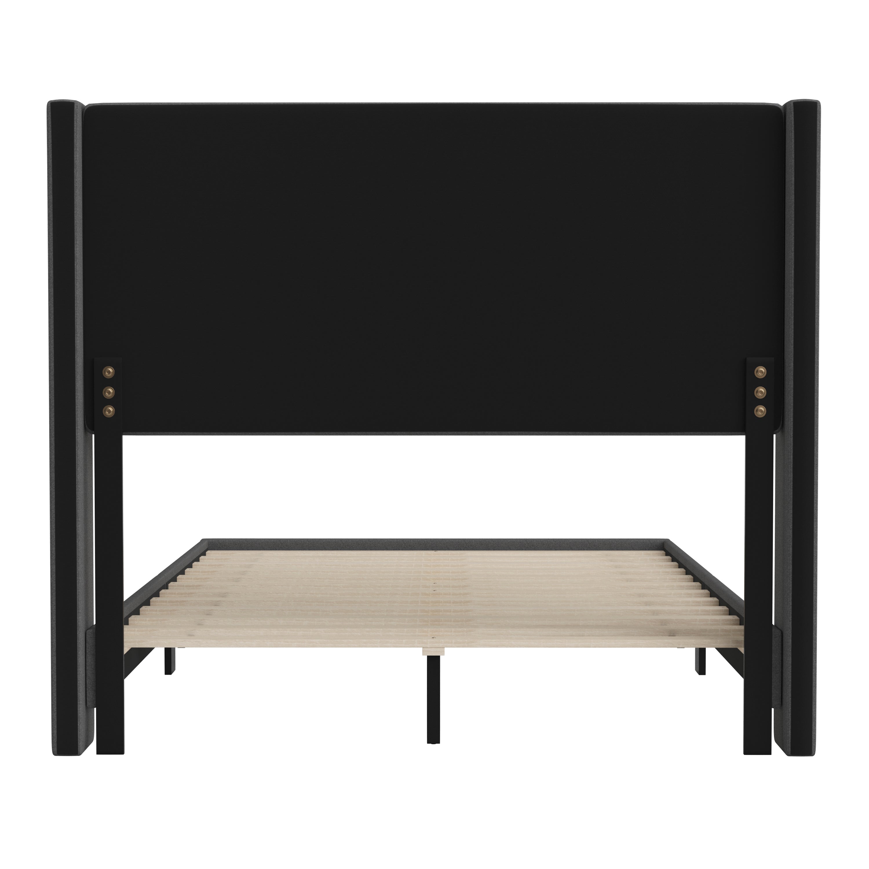 Hollis Full Upholstered Platform Bed with Wingback Headboard, Mattress Foundation with Slatted Supports, No Box Spring Needed, Charcoal Faux Linen