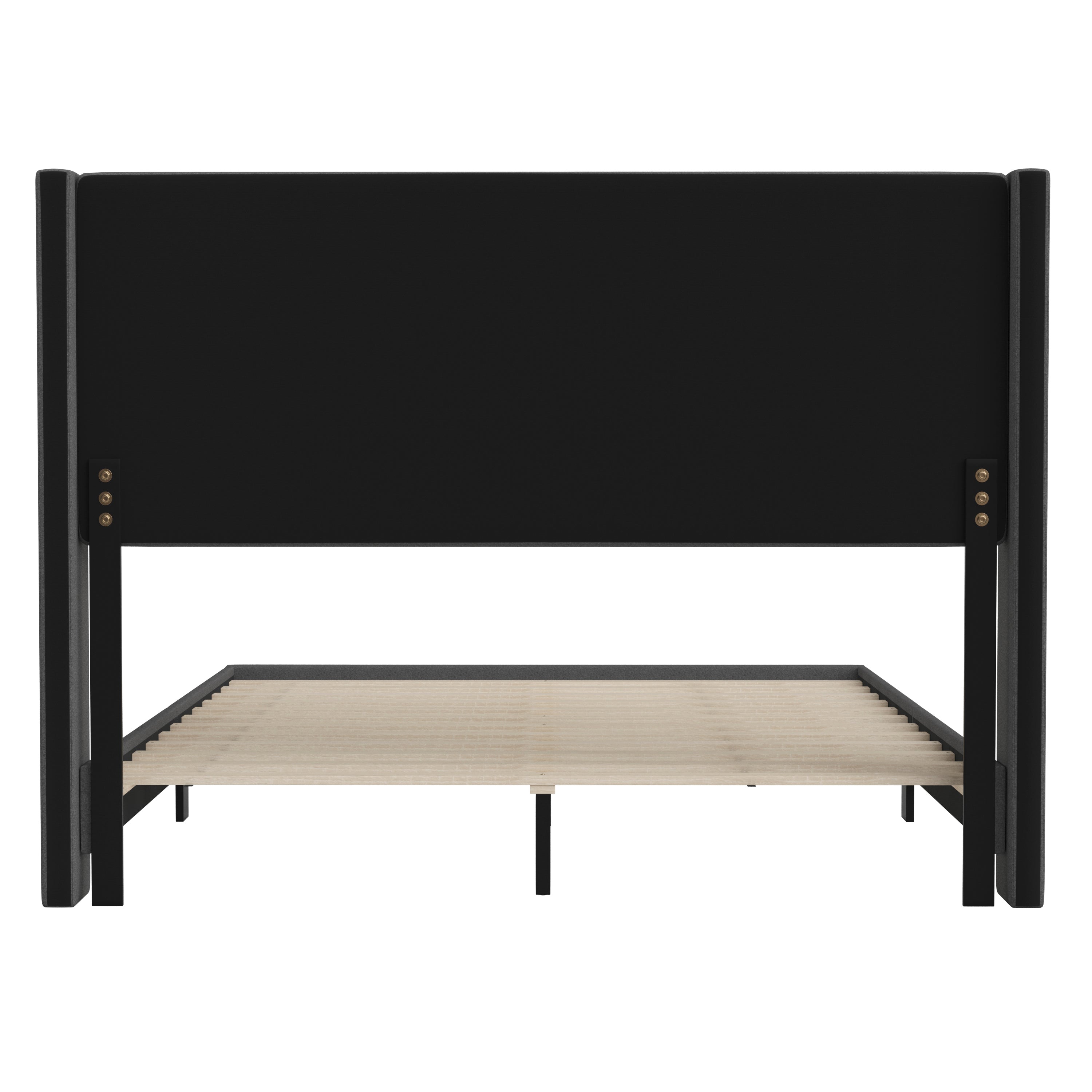 Hollis Queen Upholstered Platform Bed with Wingback Headboard, Mattress Foundation with Slatted Supports, No Box Spring Needed, Charcoal Faux Linen
