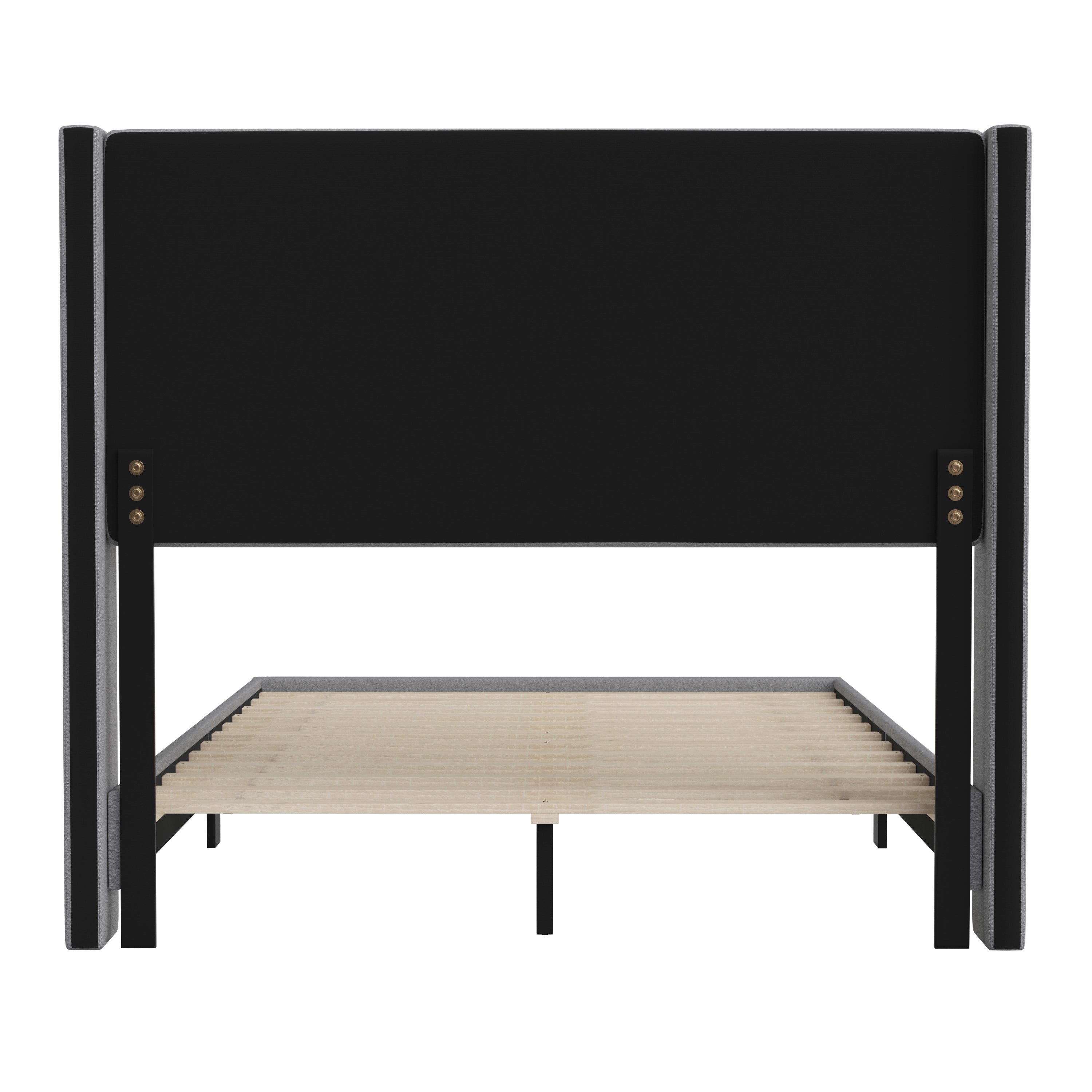 Hollis Full Upholstered Platform Bed with Wingback Headboard, Mattress Foundation with Slatted Supports, No Box Spring Needed, Gray Faux Linen