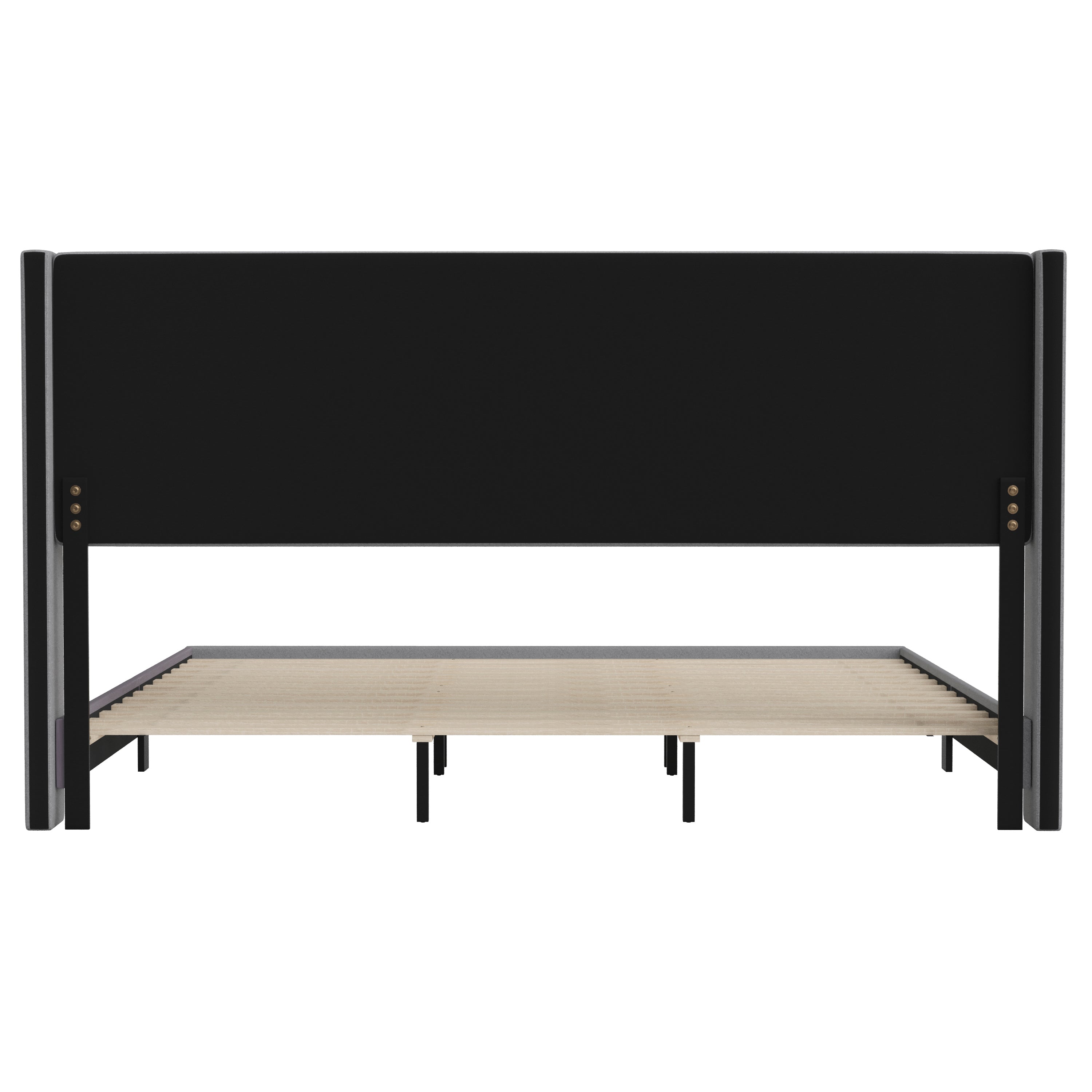 Hollis King Upholstered Platform Bed with Wingback Headboard, Mattress Foundation with Slatted Supports, No Box Spring Needed, Gray Faux Linen