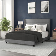 Hollis Queen Upholstered Platform Bed with Wingback Headboard, Mattress Foundation with Slatted Supports, No Box Spring Needed, Gray Faux Linen