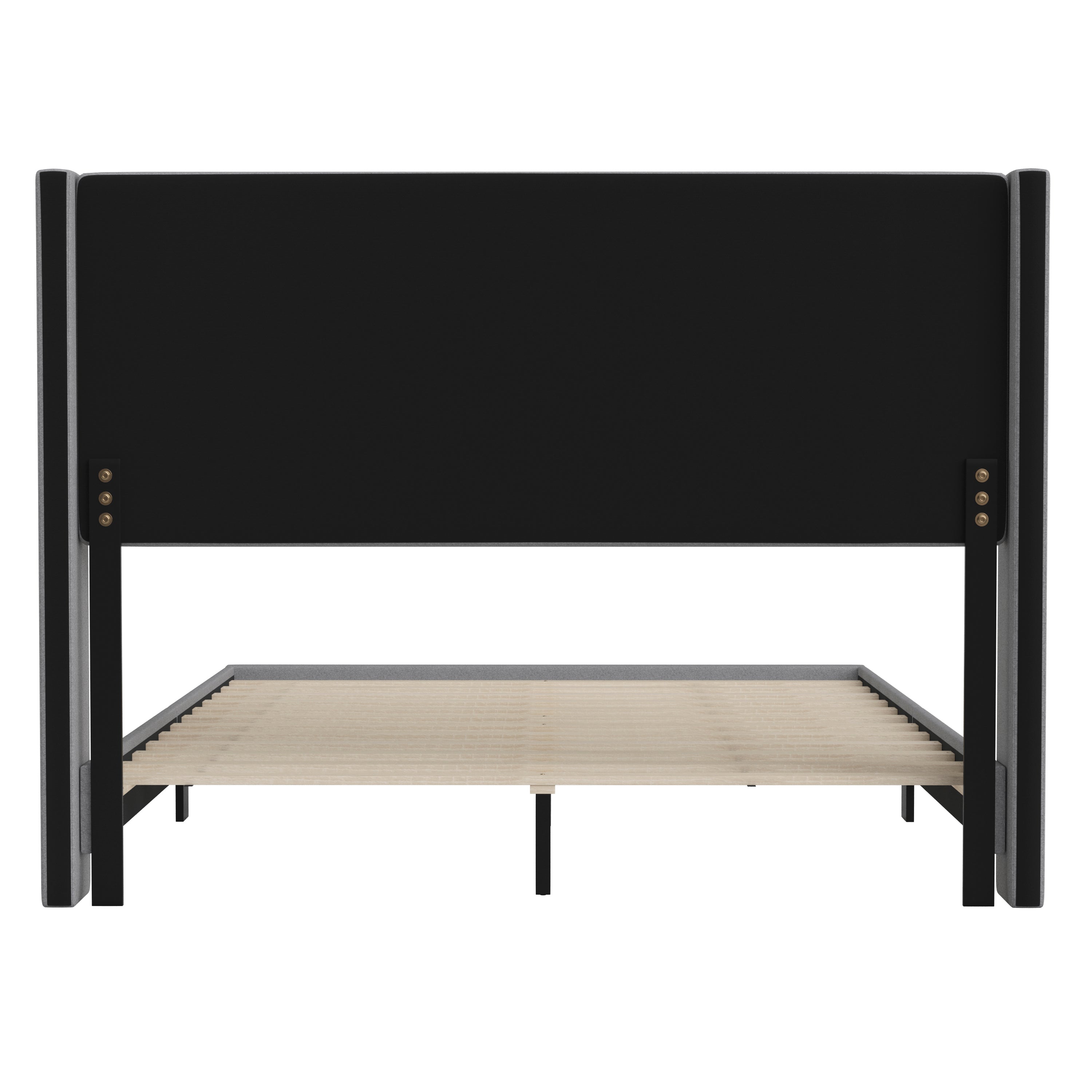 Hollis Queen Upholstered Platform Bed with Wingback Headboard, Mattress Foundation with Slatted Supports, No Box Spring Needed, Gray Faux Linen