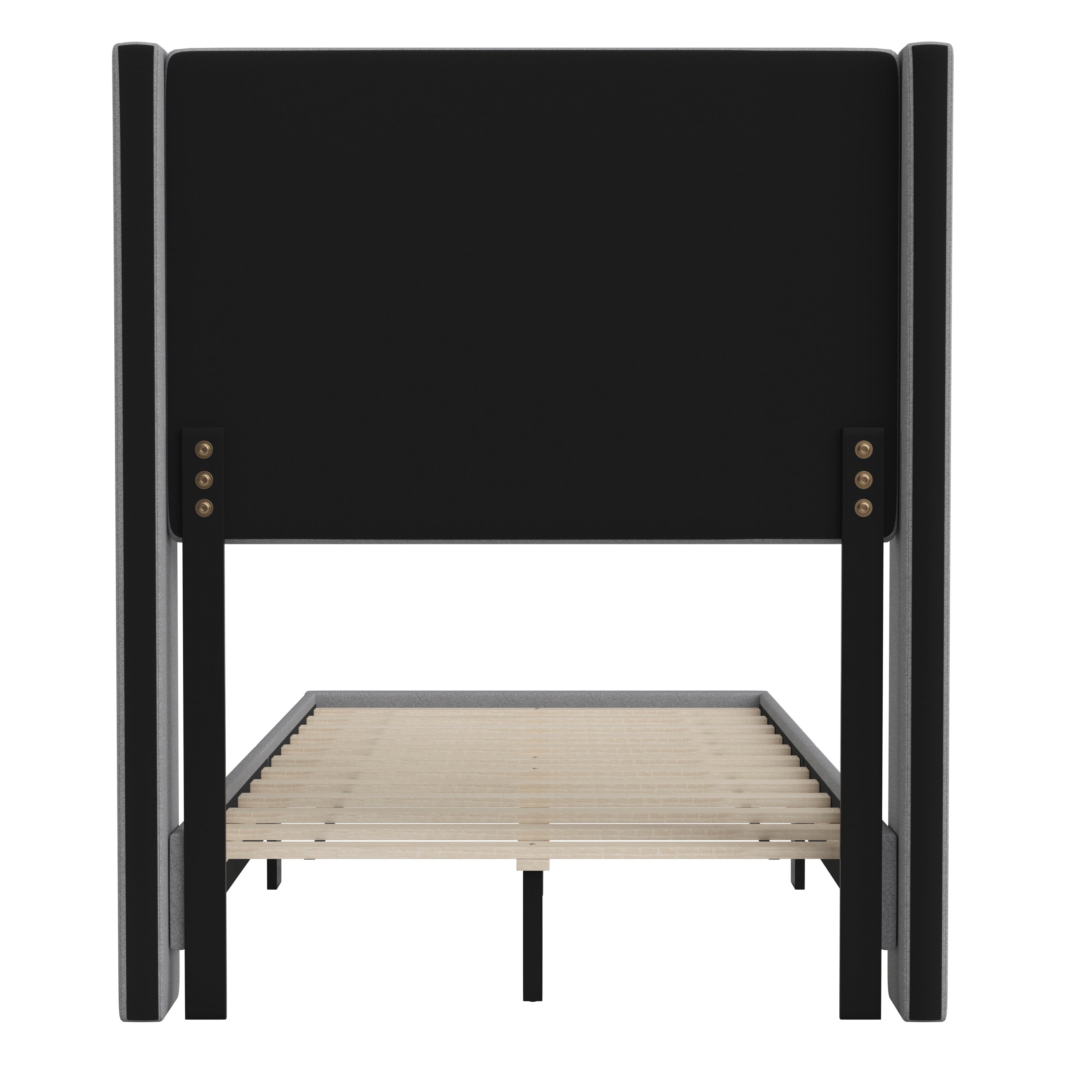 Hollis Twin Upholstered Platform Bed with Wingback Headboard, Mattress Foundation with Slatted Supports, No Box Spring Needed, Gray Faux Linen