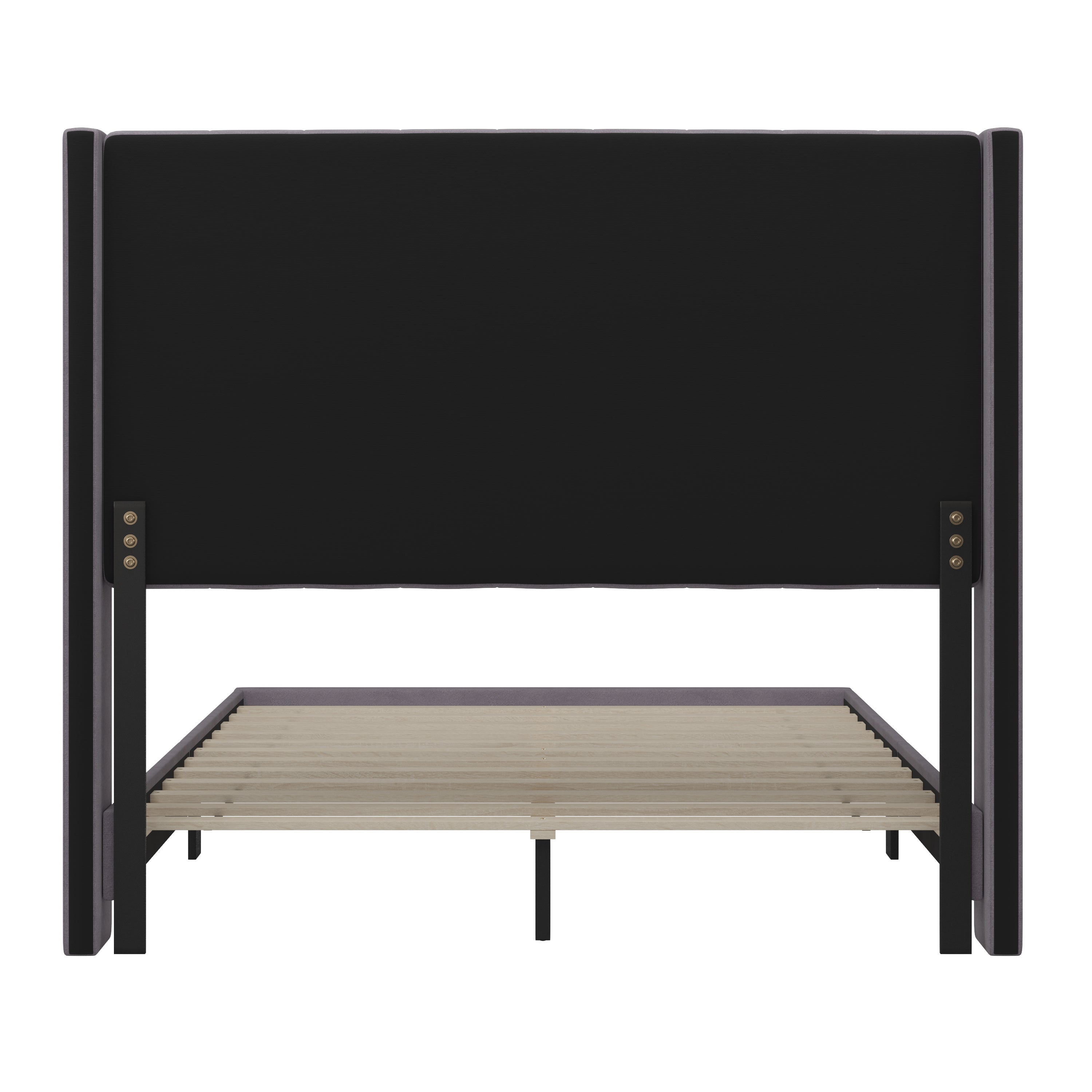 Bianca Full Upholstered Platform Bed with Vertical Stitched Wingback Headboard, Slatted Mattress Foundation, No Box Spring Needed, Gray Velvet