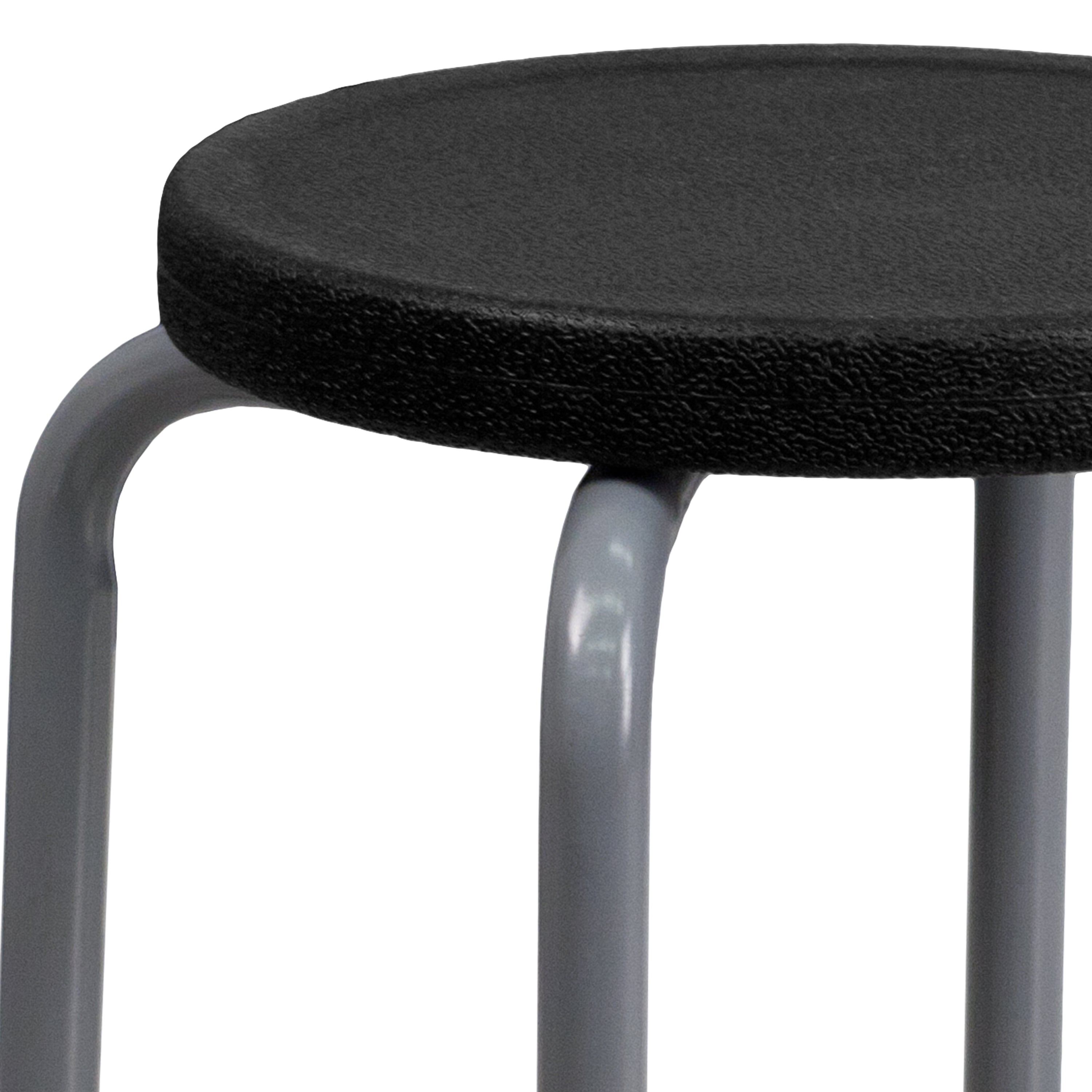 Remington Stackable Stool with Black Seat and Silver Powder Coated Frame