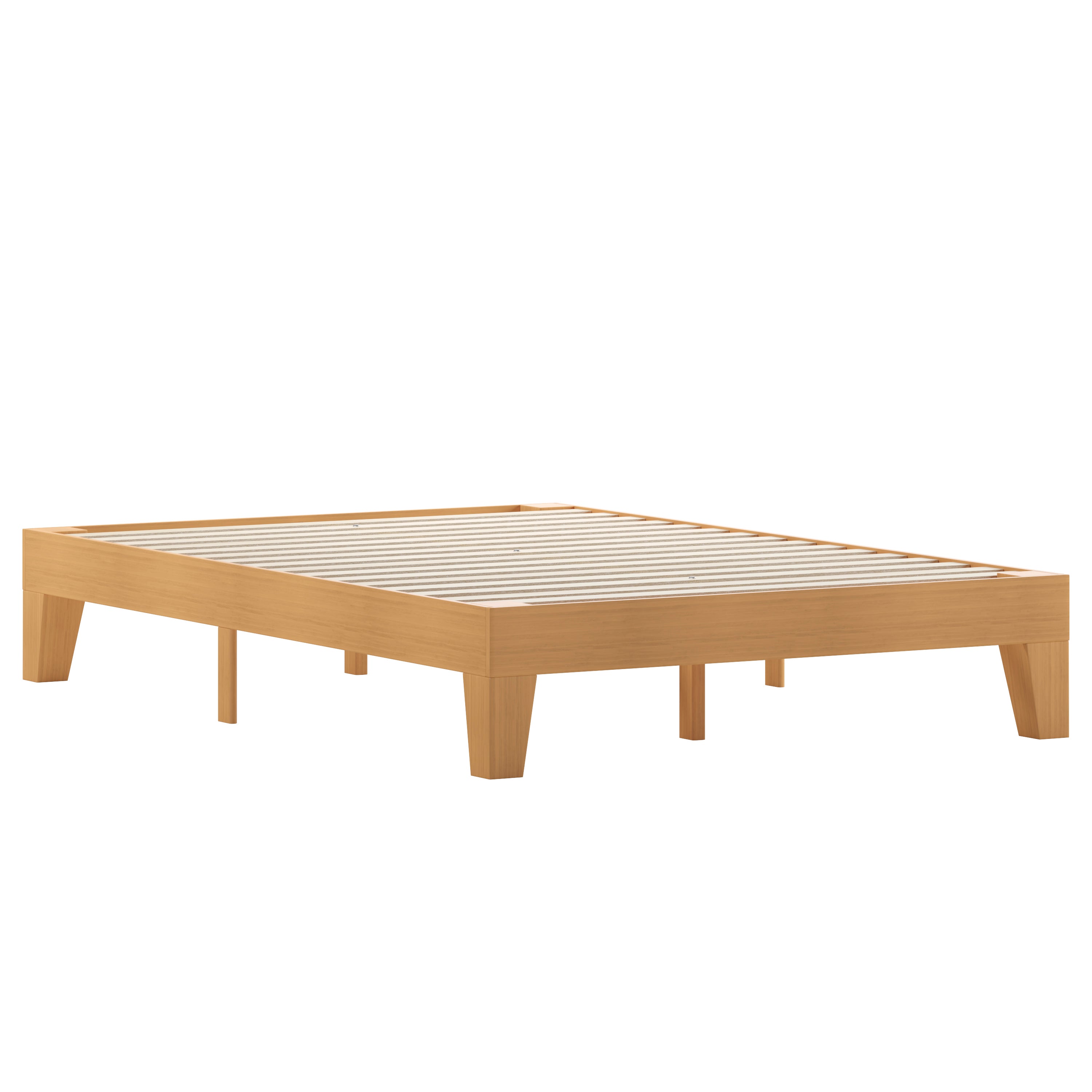 Evelyn Natural Pine Finish Wood Full Platform Bed with Wooden Support Slats, No Box Spring Required