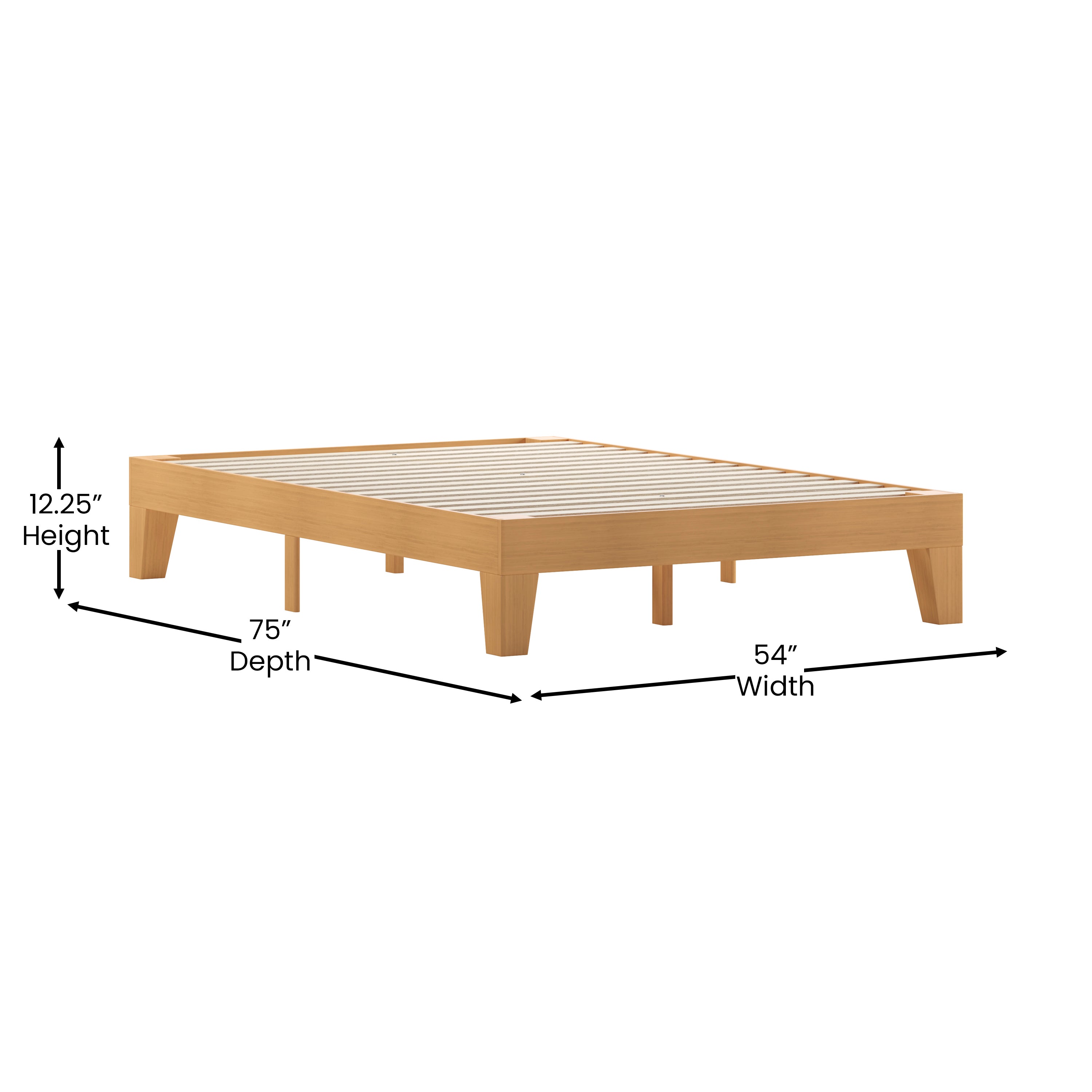 Evelyn Natural Pine Finish Wood Full Platform Bed with Wooden Support Slats, No Box Spring Required
