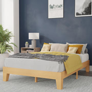 Evelyn Natural Pine Finish Wood Full Platform Bed with Wooden Support Slats, No Box Spring Required