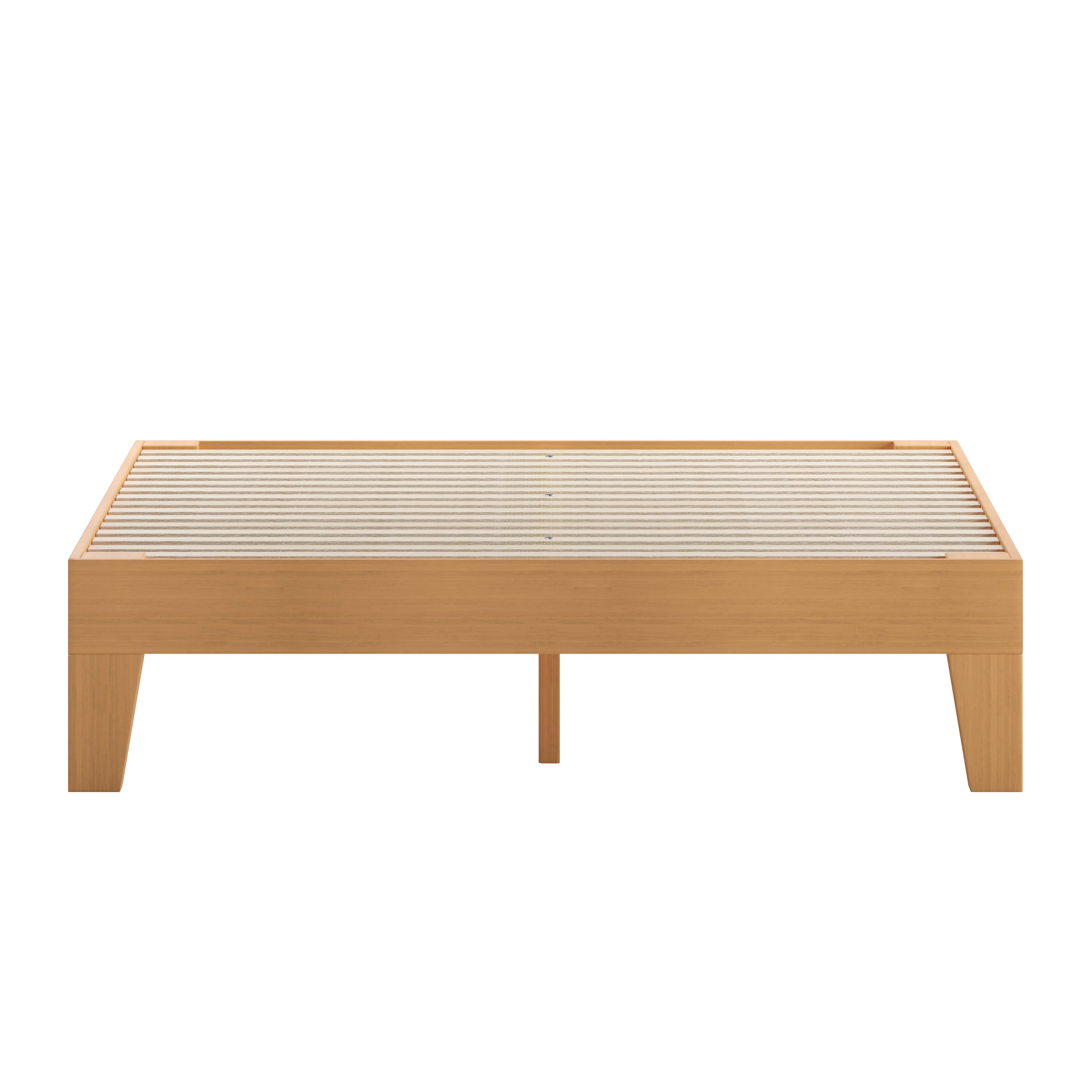 Evelyn Natural Pine Finish Wood Full Platform Bed with Wooden Support Slats, No Box Spring Required