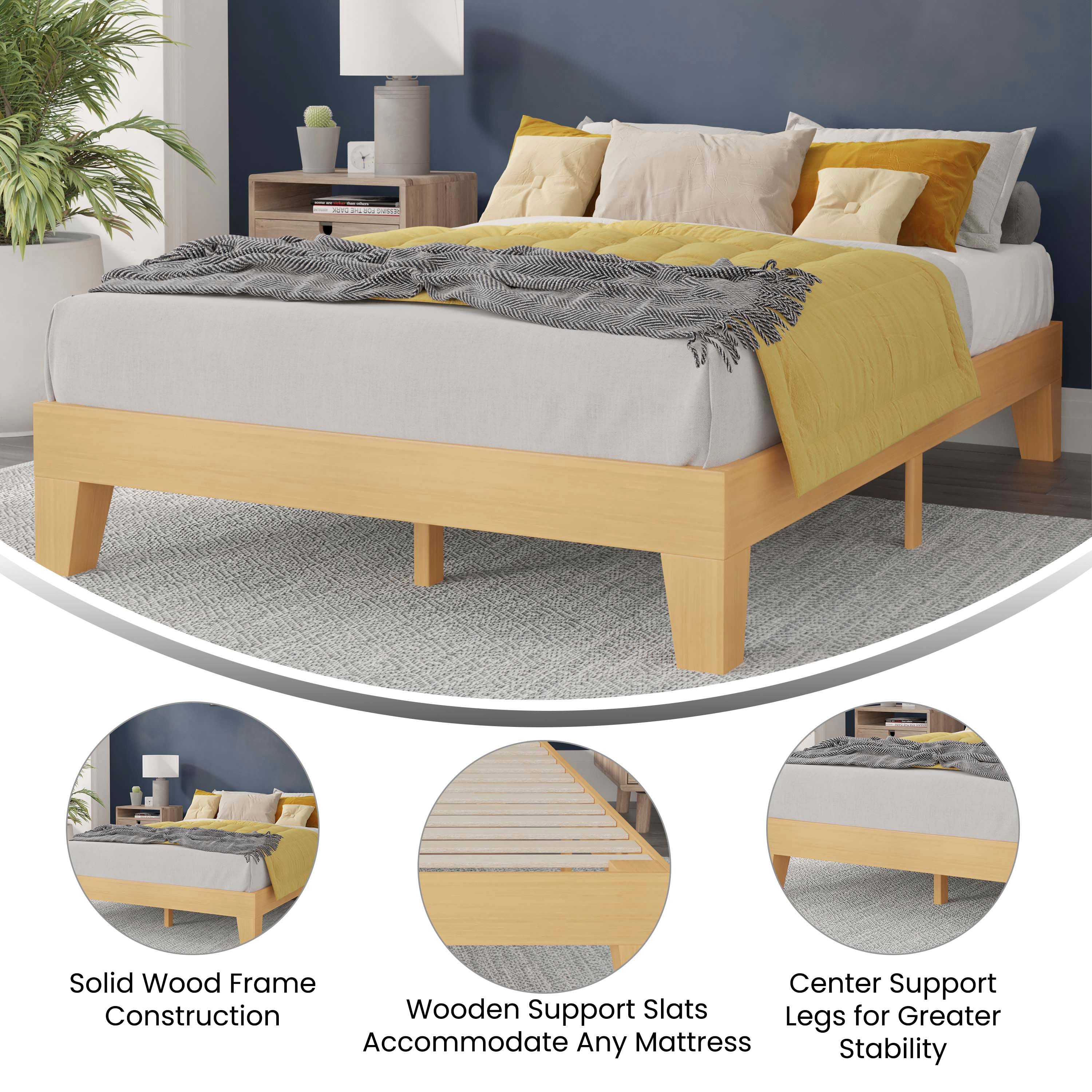 Evelyn Natural Pine Finish Wood Full Platform Bed with Wooden Support Slats, No Box Spring Required