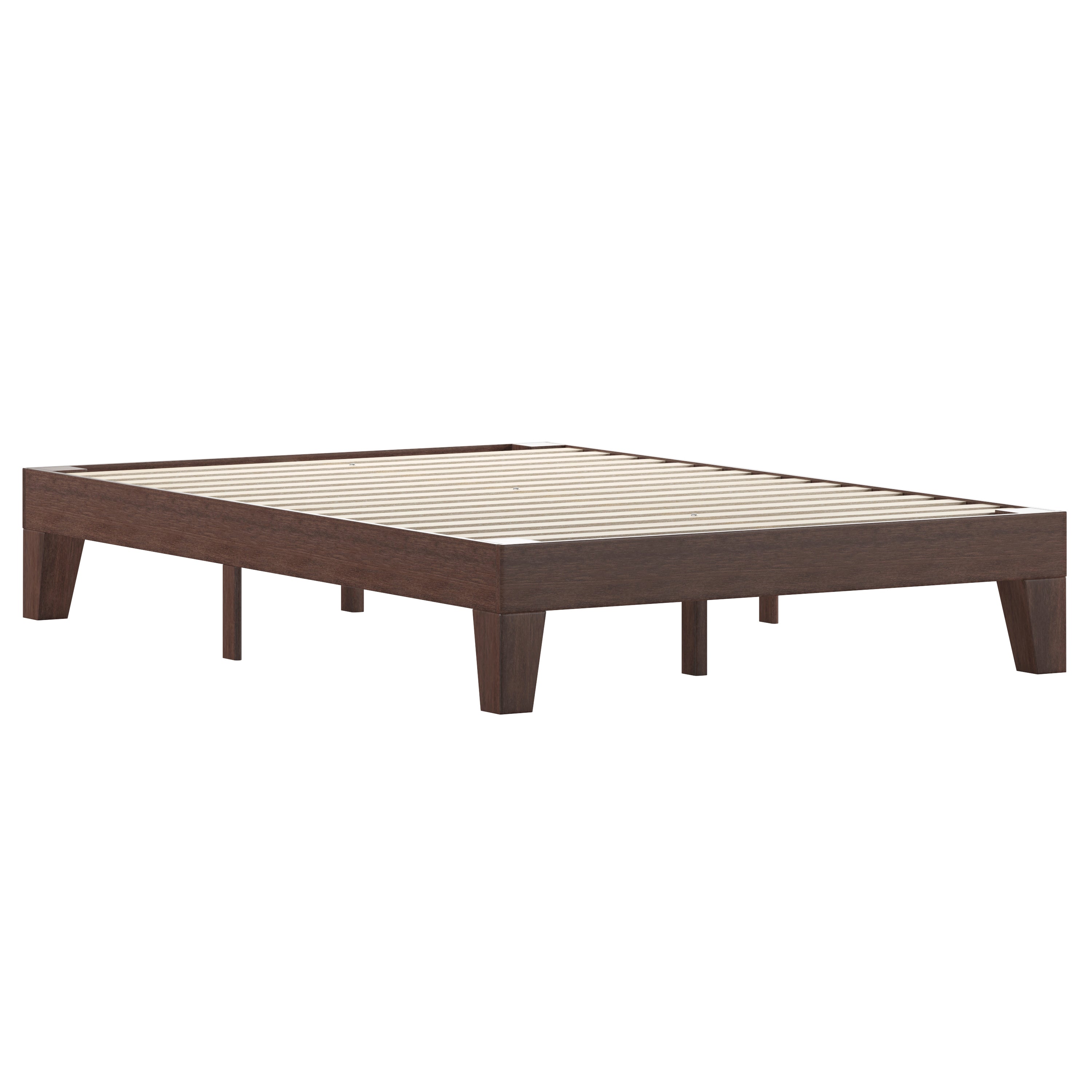 Evelyn Walnut Finish Wood Full Platform Bed with Wooden Support Slats, No Box Spring Required