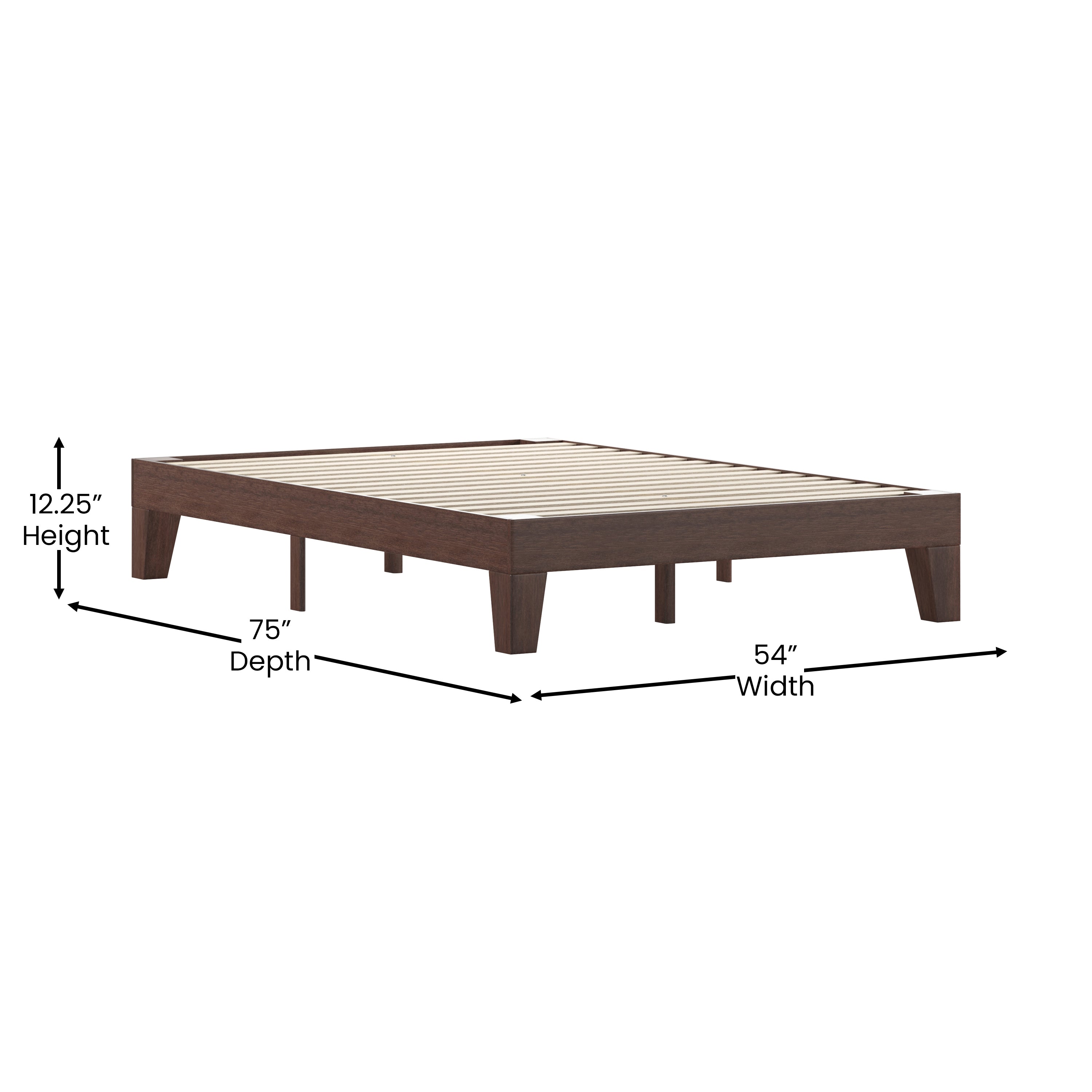 Evelyn Walnut Finish Wood Full Platform Bed with Wooden Support Slats, No Box Spring Required