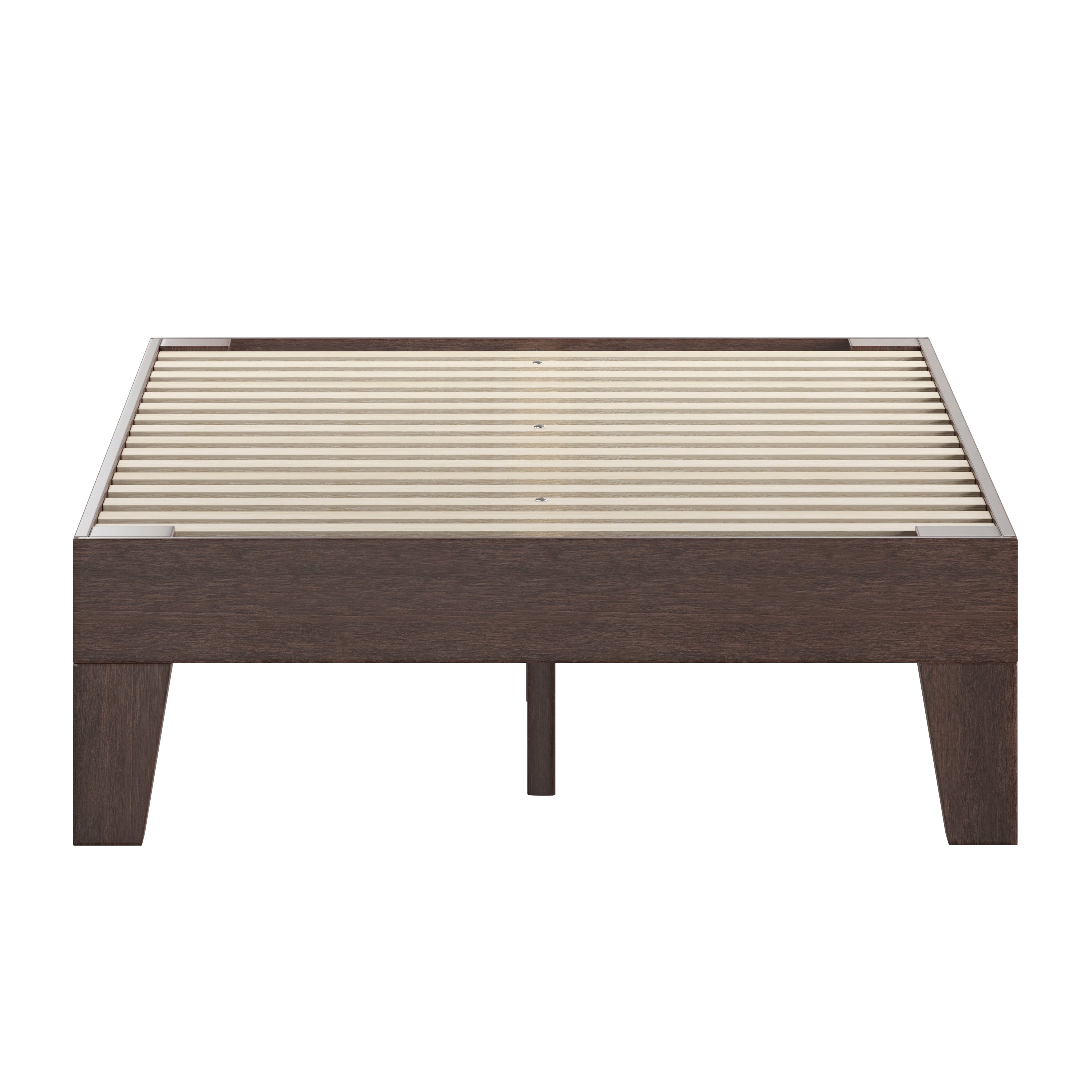 Evelyn Walnut Finish Wood Full Platform Bed with Wooden Support Slats, No Box Spring Required